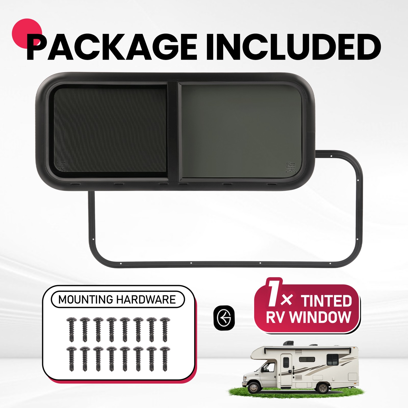 48″ Width X 22″ Height Horizontal Slider RV Window Cargo Trailer W/ Screen