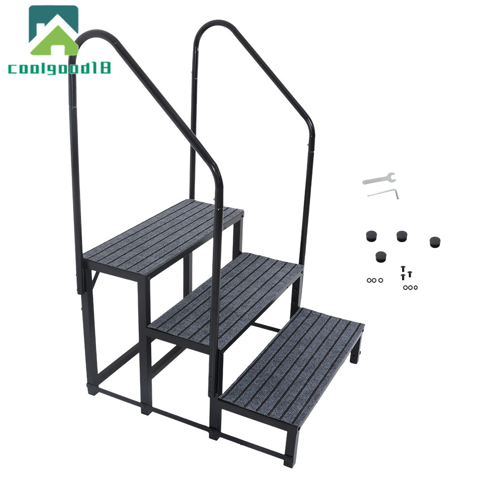 660 lbs Load Capacity 2/3/4 Steps RV Steps with 2 Handrails W/Step Mat