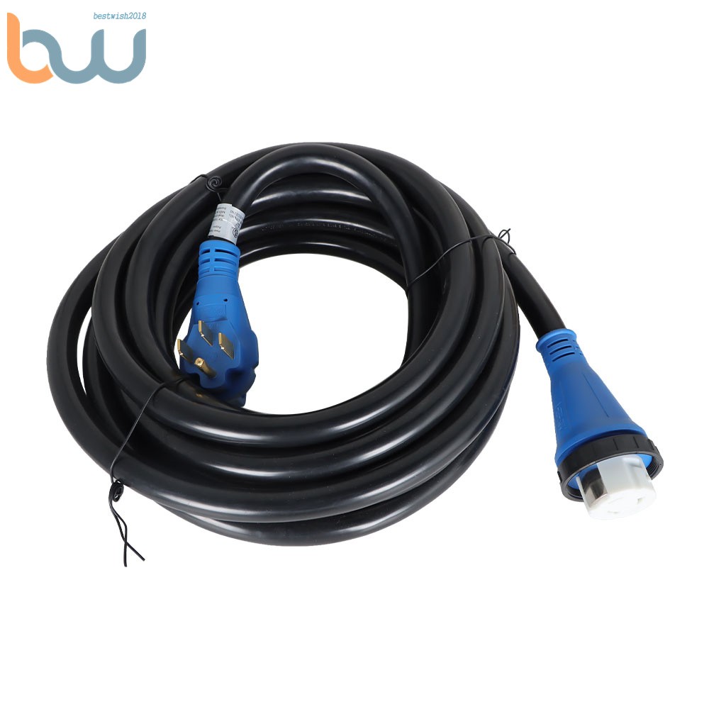 RV Extension Black Cord Blue Plug And 50A 30FT Power Input Box with Lock