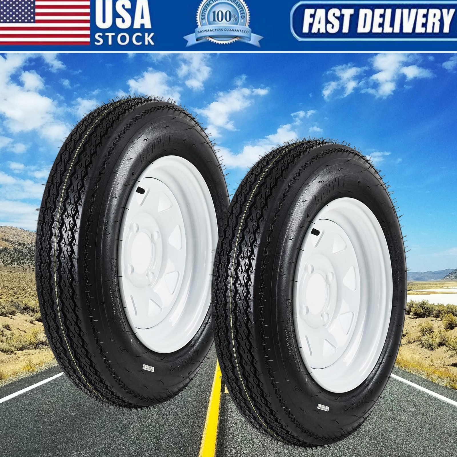 2 Pack 4.80-12 Trailer Tires with 12” Rim 4 Lug on 4” Load Range C 6PR 4.8-12