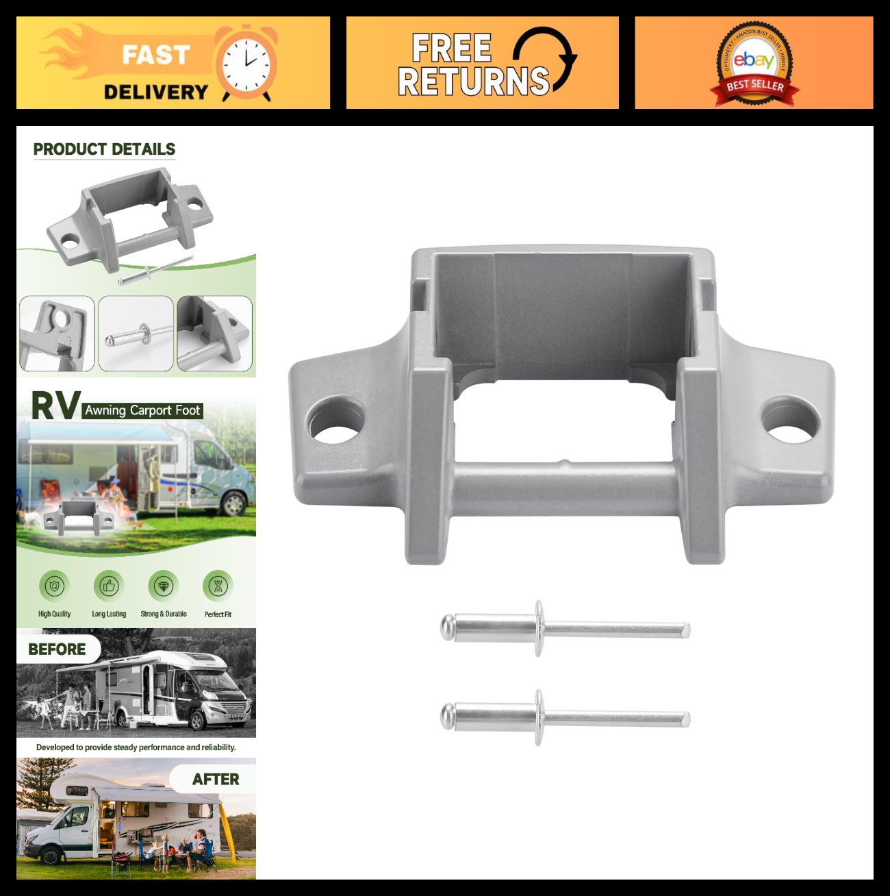 RV Awning Foot Replacement Kit – Die-Cast Bottom Brackets for 8300/8500/8700/900