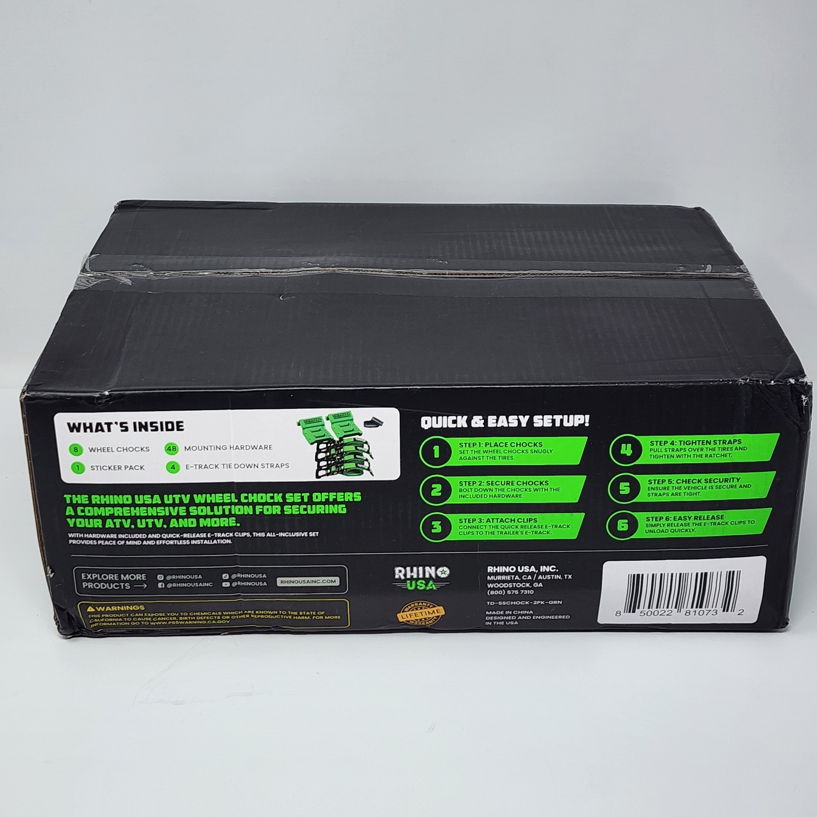 Rhino USA UTV Wheel Chock Set 4-Pack E-Track Tie Downs ATV Trailer Kit in Green