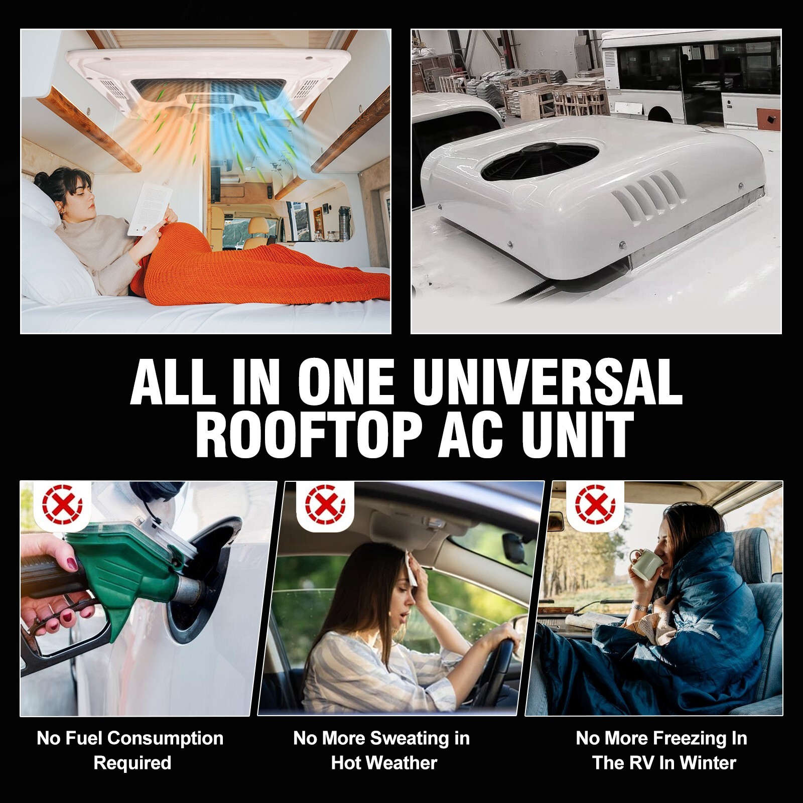 24V Heat & Cool Electric Rooftop RV Air Conditioner AC For Motorhome Caravan