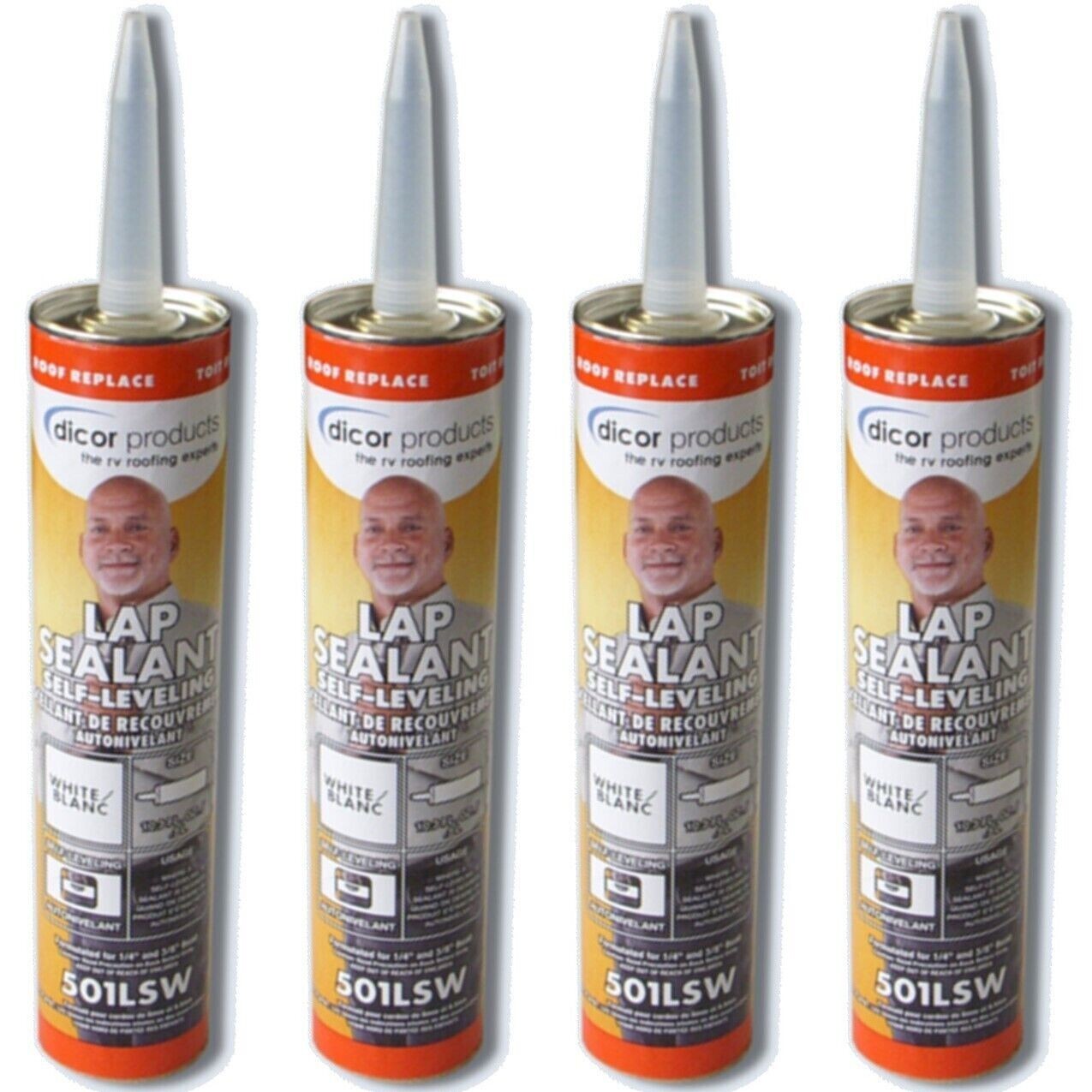 Dicor 501LSW – 4Pack, Self-Leveling Lap Sealant White 10.3oz Tube RV Roof Repair