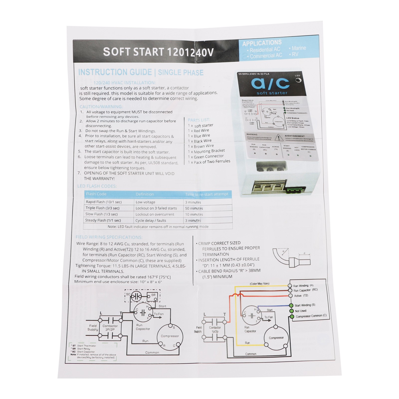 08-16A Soft Start Module Fits 1.75-3.5 Ton AC Units Reverse Motor Protection