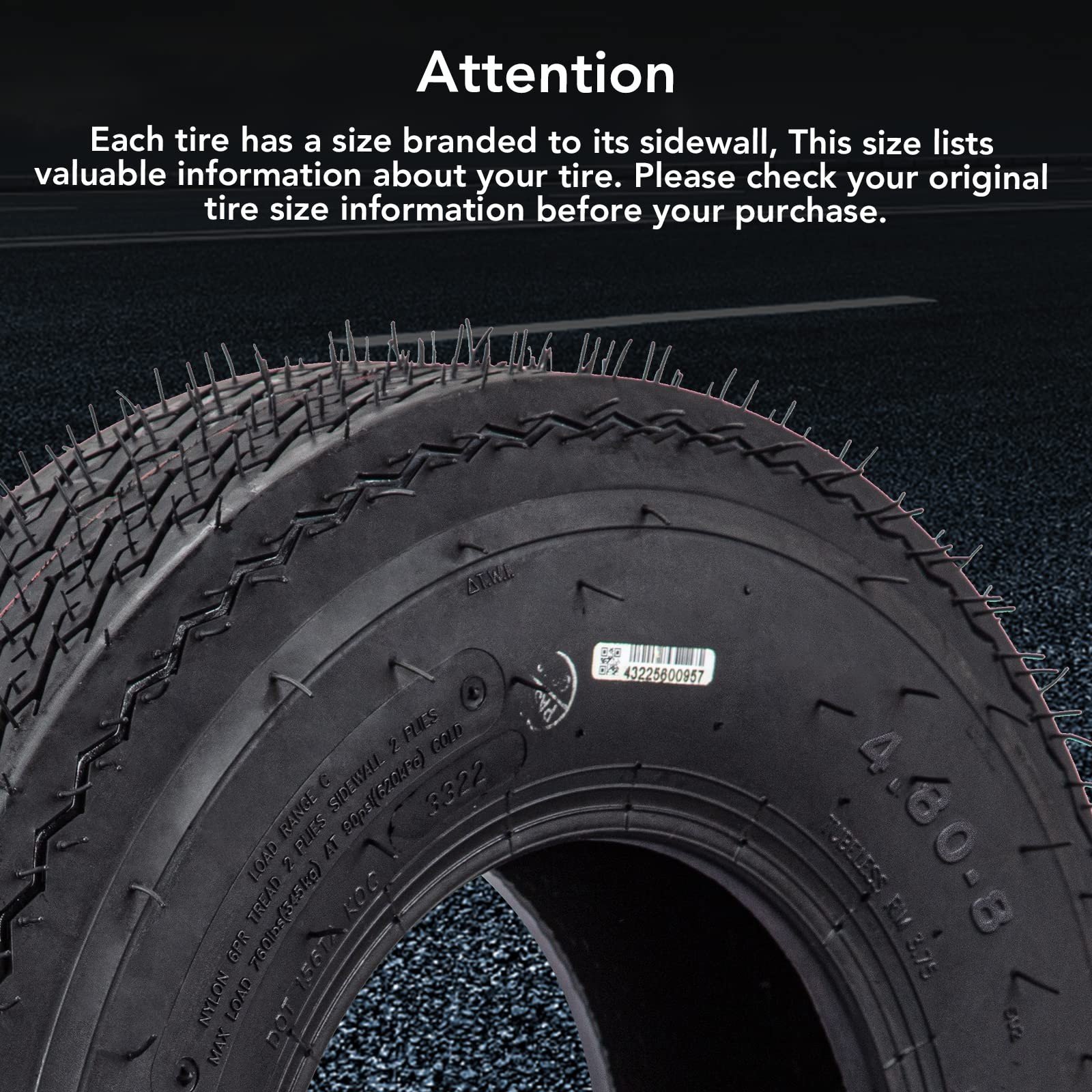 All-Season 4.80-12 Set of 2 Radial Trailer Tires 6PR Load Range C Fit 12″ Rims