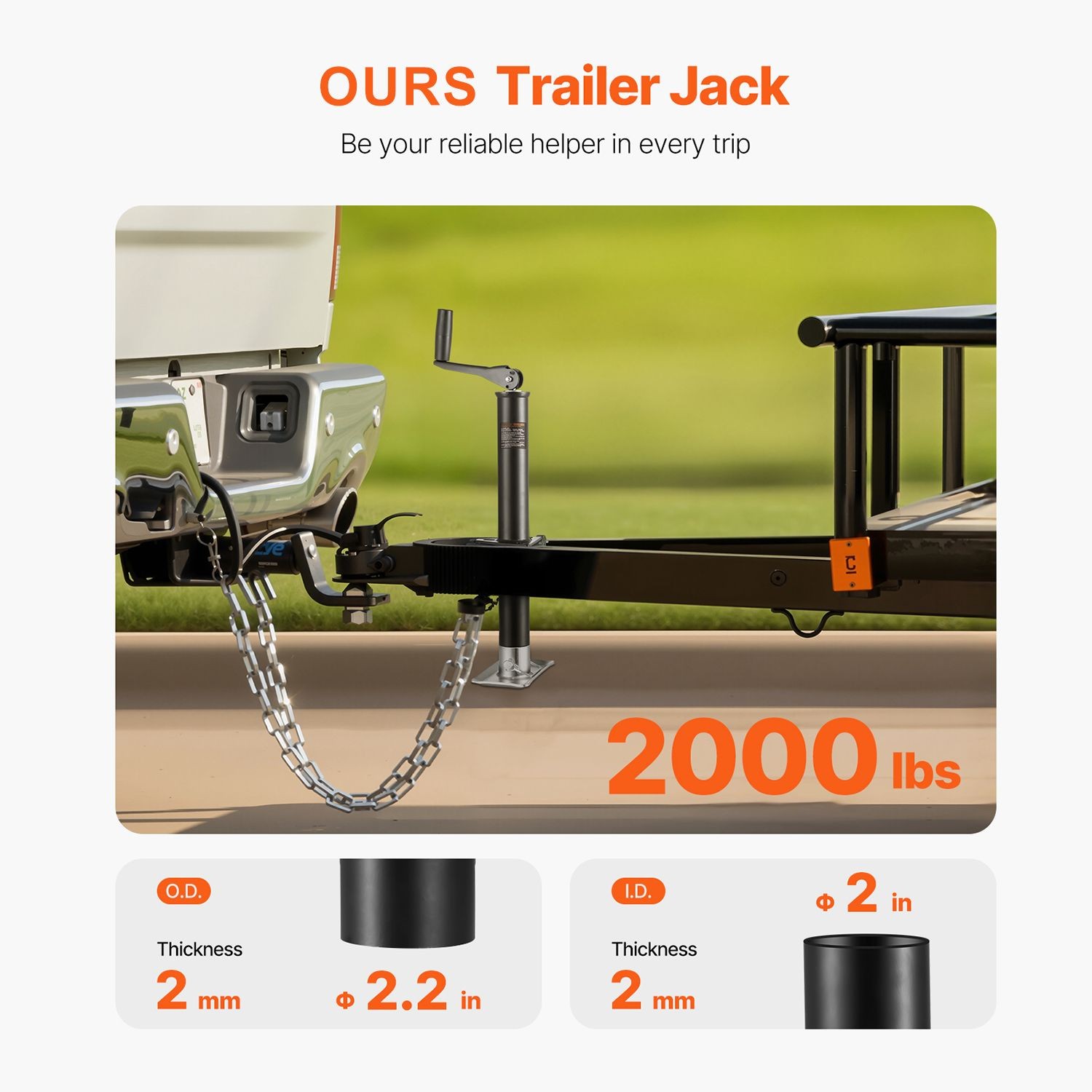 2000lbs A-Frame Trailer Jack Stand 14in Stroke Alloy Steel Bolt-On RV