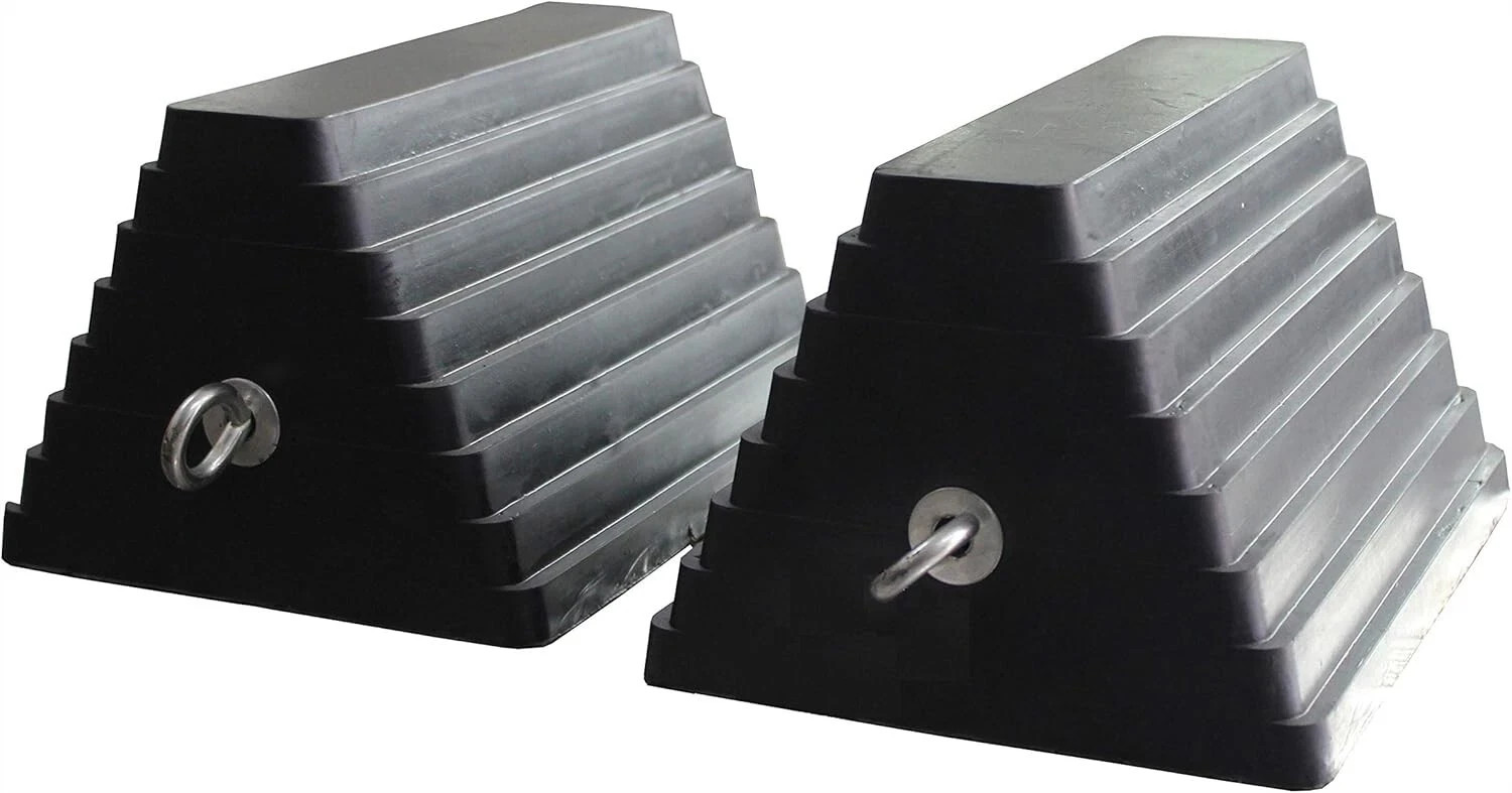 2 Pack Solid Rubber Heavy Duty Wheel Chock with Eyebolt for Truck Trailer RV Car