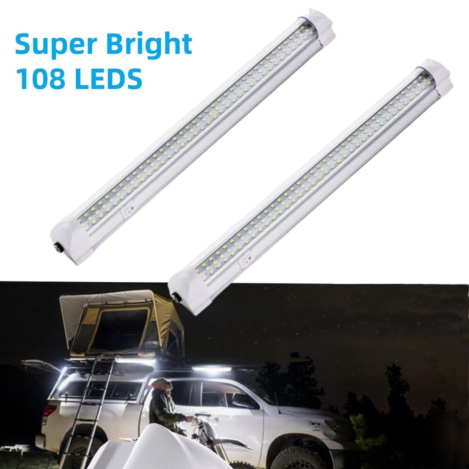 2Pcs 12V Interior Light Bar 6000K White 108 LEDs Universal Light Strip RV Camper