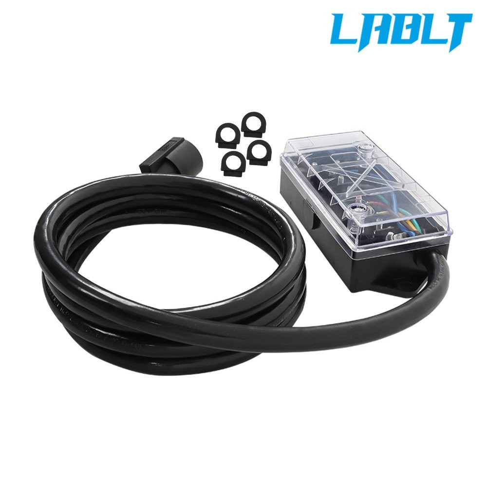 7 Way Trailer Cable 6/8FT with 7 Pin Plug and 7 Gang RV Cable Junction Box Black