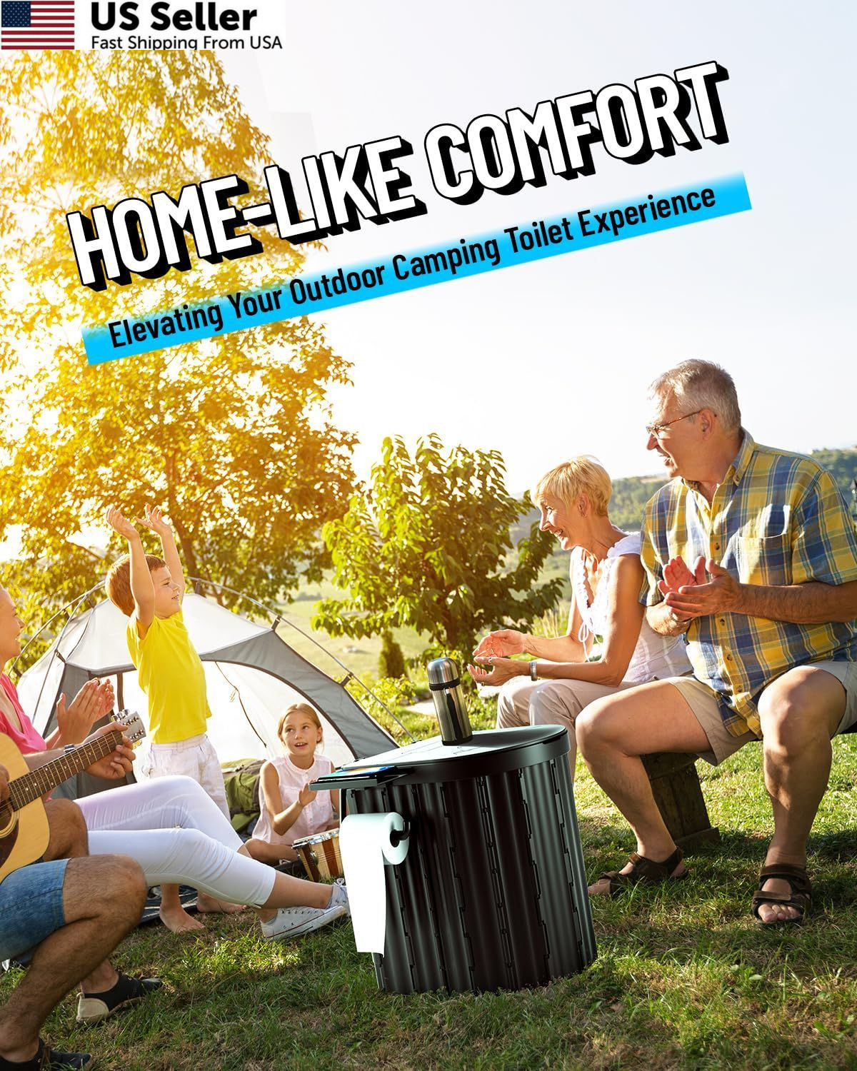 Portable Toilet with Urine Gel & Leak-Proof Black and Blue