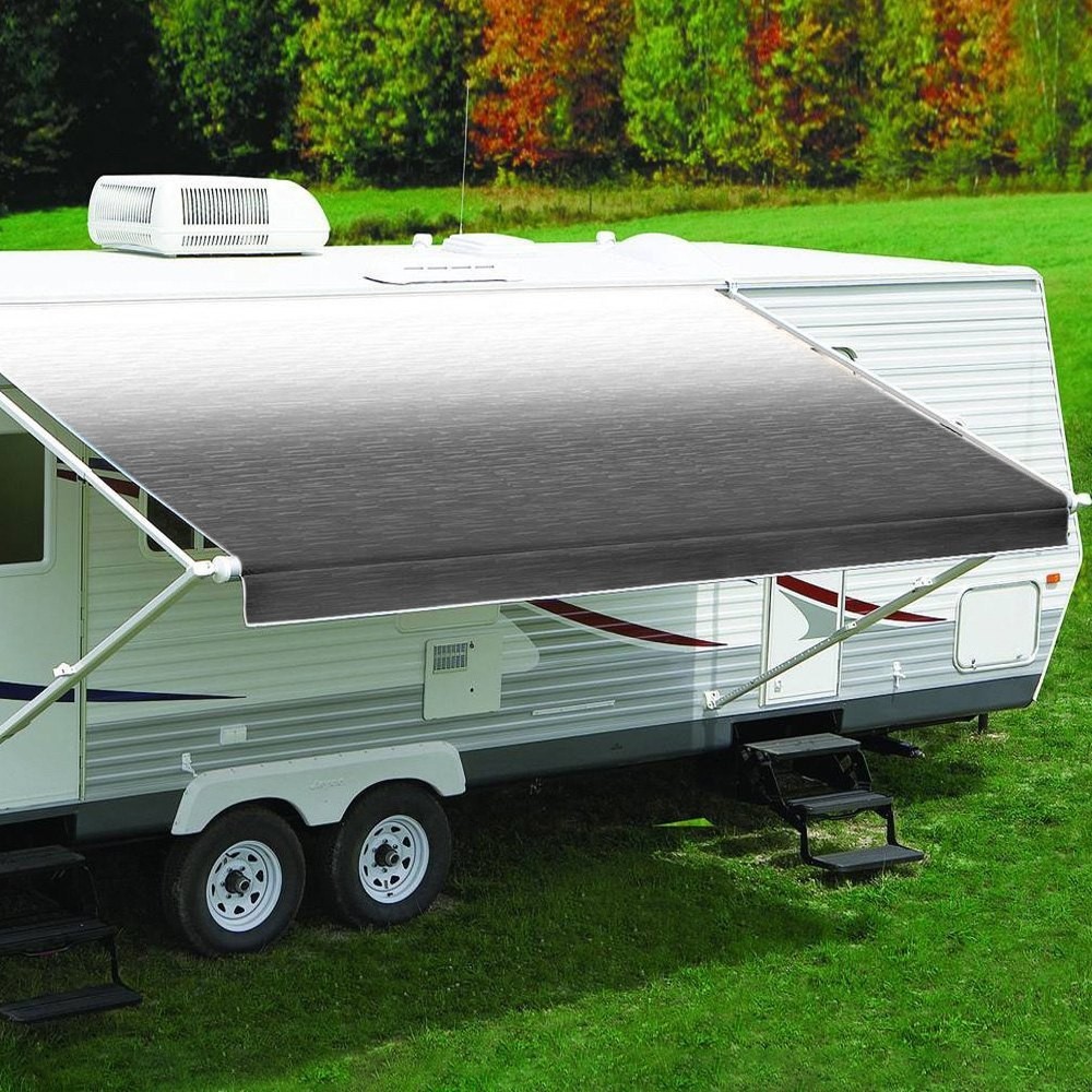 Vinyl Fabric for RV Patio Awnings 16’W x 8’Ext. Black Shale Fade One-Piece
