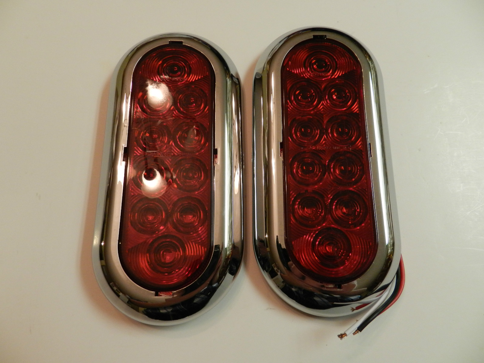 (2) RED Trailer 6″ Oval Surface mount tail light 10 LED with Chrome rings