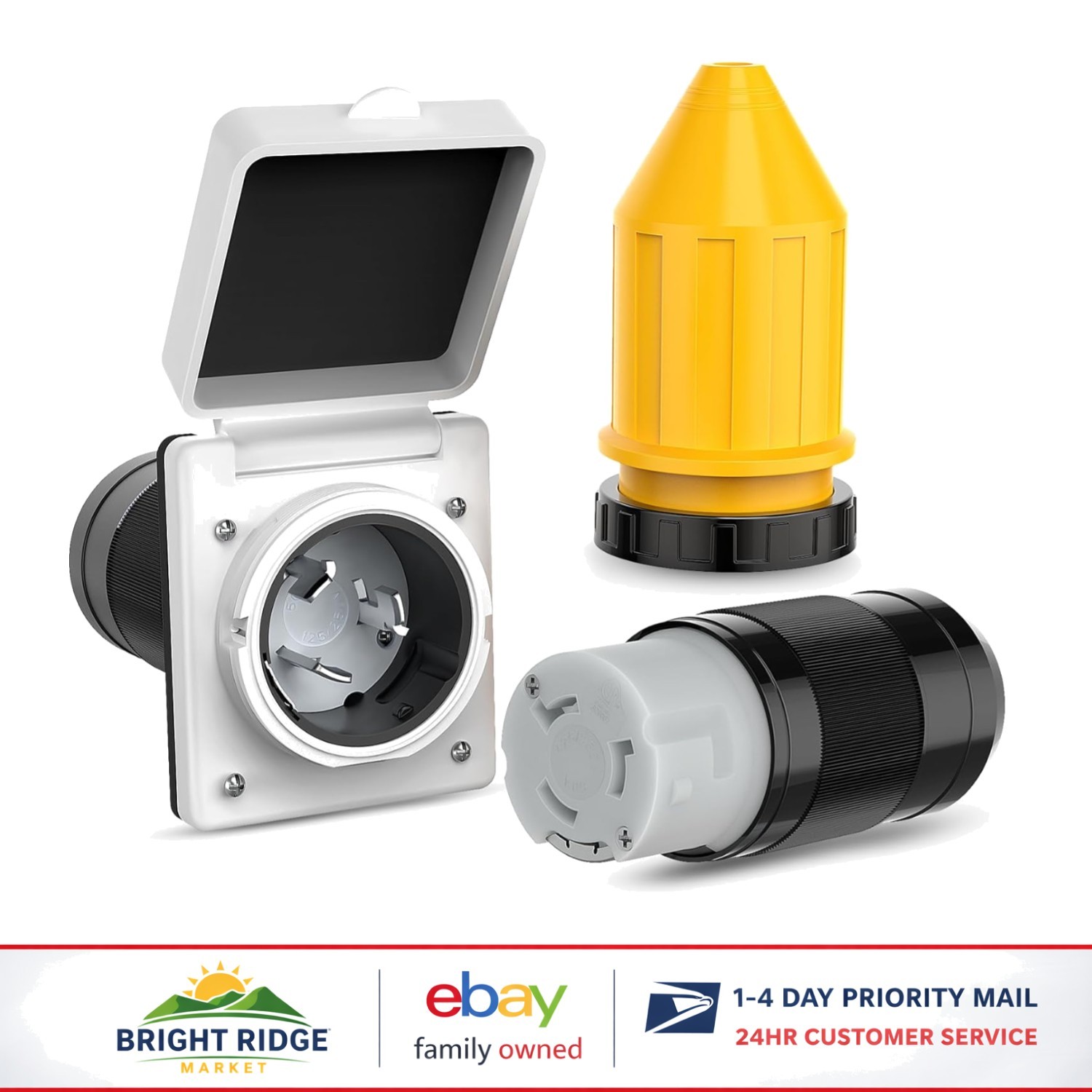 Heavy Duty 50AMP RV Power Connector Kit with Locking Ring & Dustproof Cover