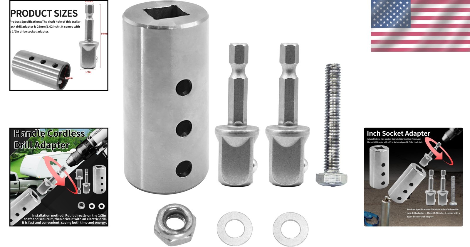 Trailer Jack Adapter Stainless Steel Compatible with RV Truck Trailer 1/2in D…