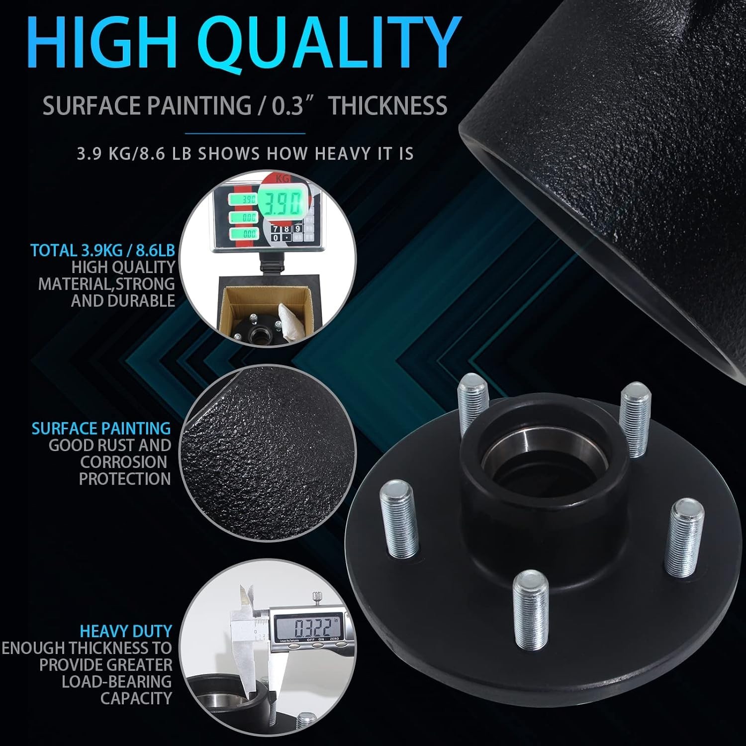5 Lug Trailer Hub Kit 4.5 for 3500 lb Axles – Advanced Design with Extra Parts