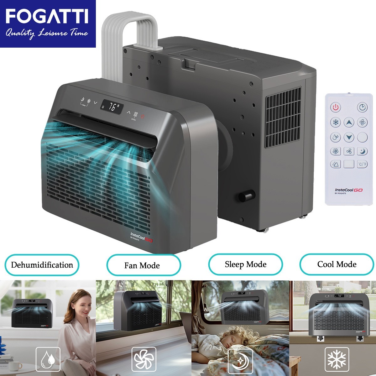 FOGATTI 6500 BTU RV Window Air Conditioner Cooling 4-in-1 AC Unit Remote Control