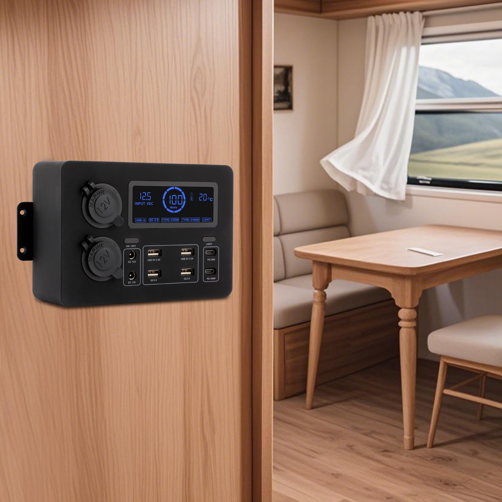Multifunctional RV Power Box Wall-Mounted Power Box Mini Distribution Box DC12V