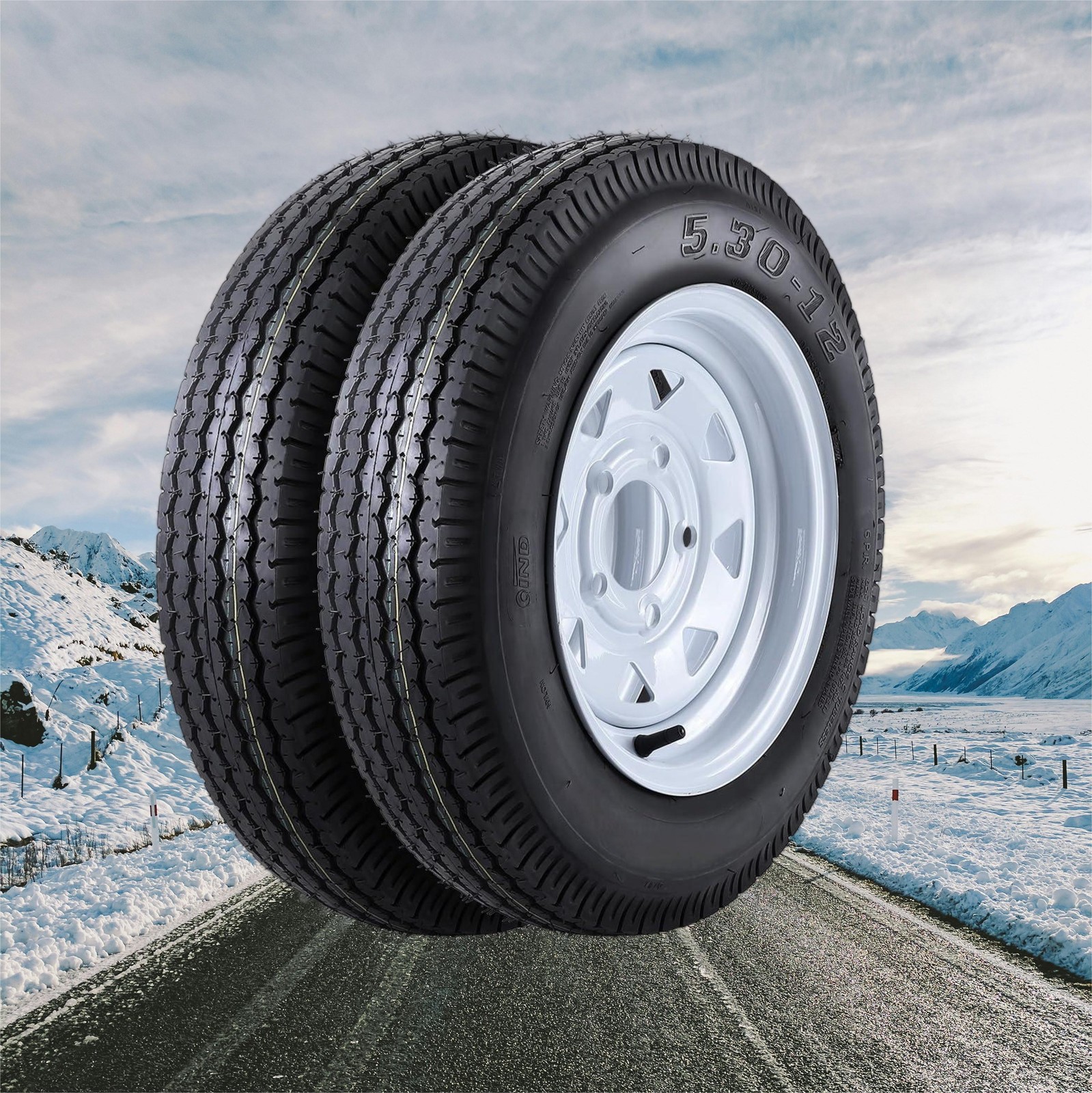 2PC 5.30-12 5.30×12 530-12 Trailer Tires 5 Lug 12″ Rims Tire 6 Ply Boat Wheels