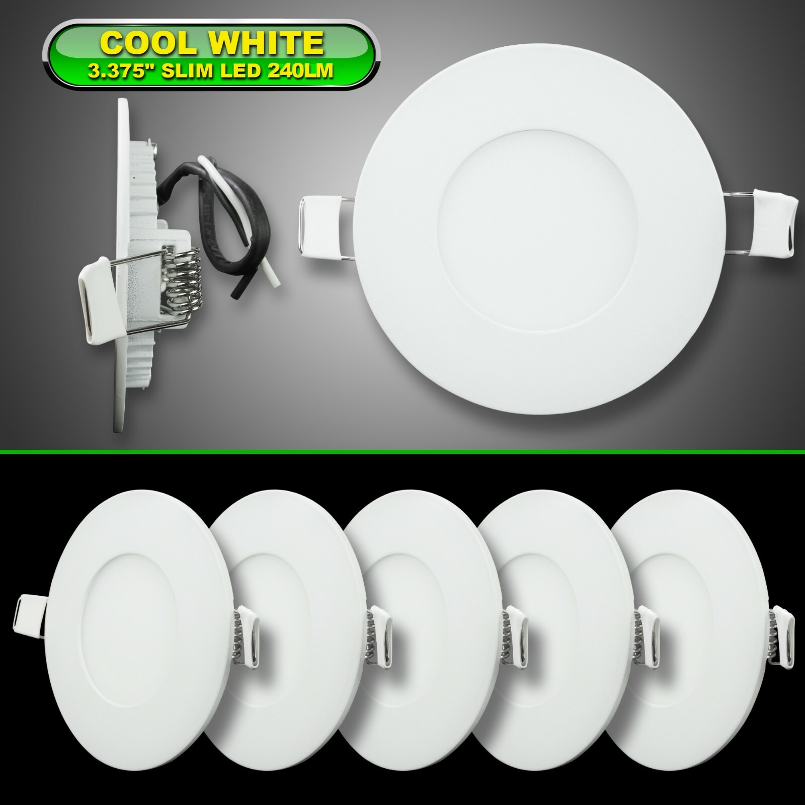 5 3.375″ recessed slim led 12v 240 lumen, rvs boats trailers interior ceiling cw