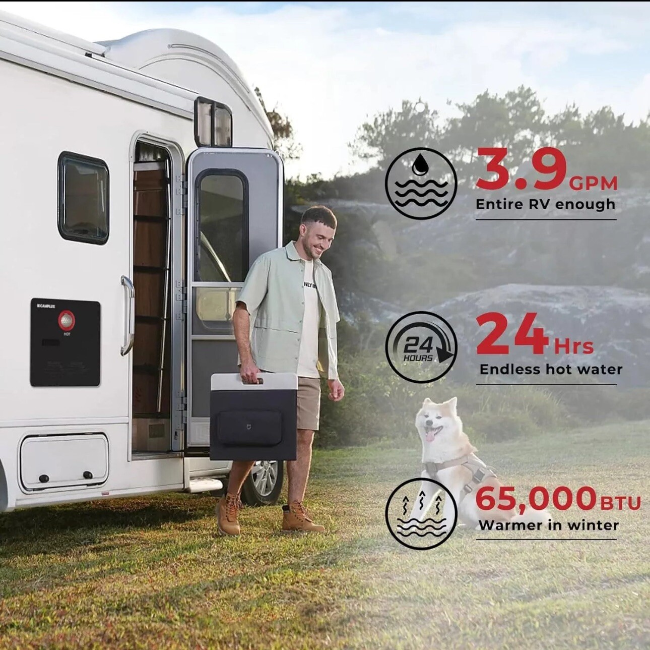 Camplux RV Tankless Water Heater Propane Gas On-Demand Hot Water for Whole House