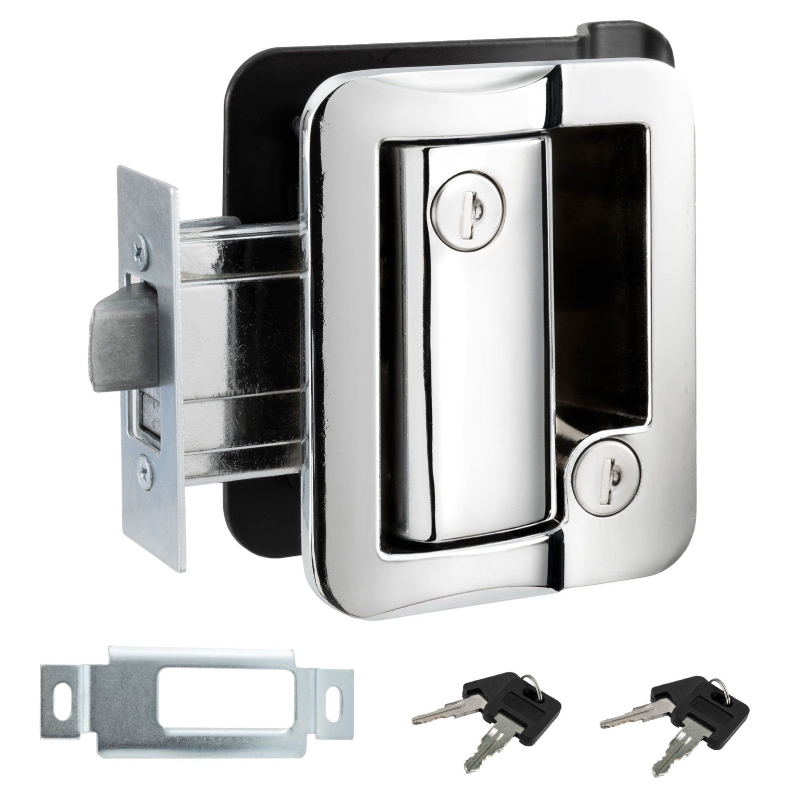 Chrome RV Paddle Entry Door Lock Latch | Handle Knob | Deadbolt Lock | Camper
