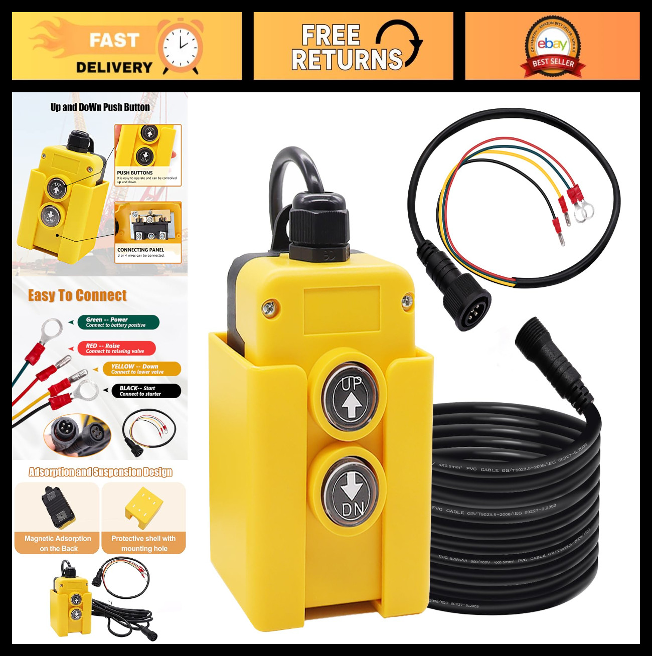 4 Wire Dump Trailer Remote Control Switch 12V DC Up Down Hydraulic Pump Unit