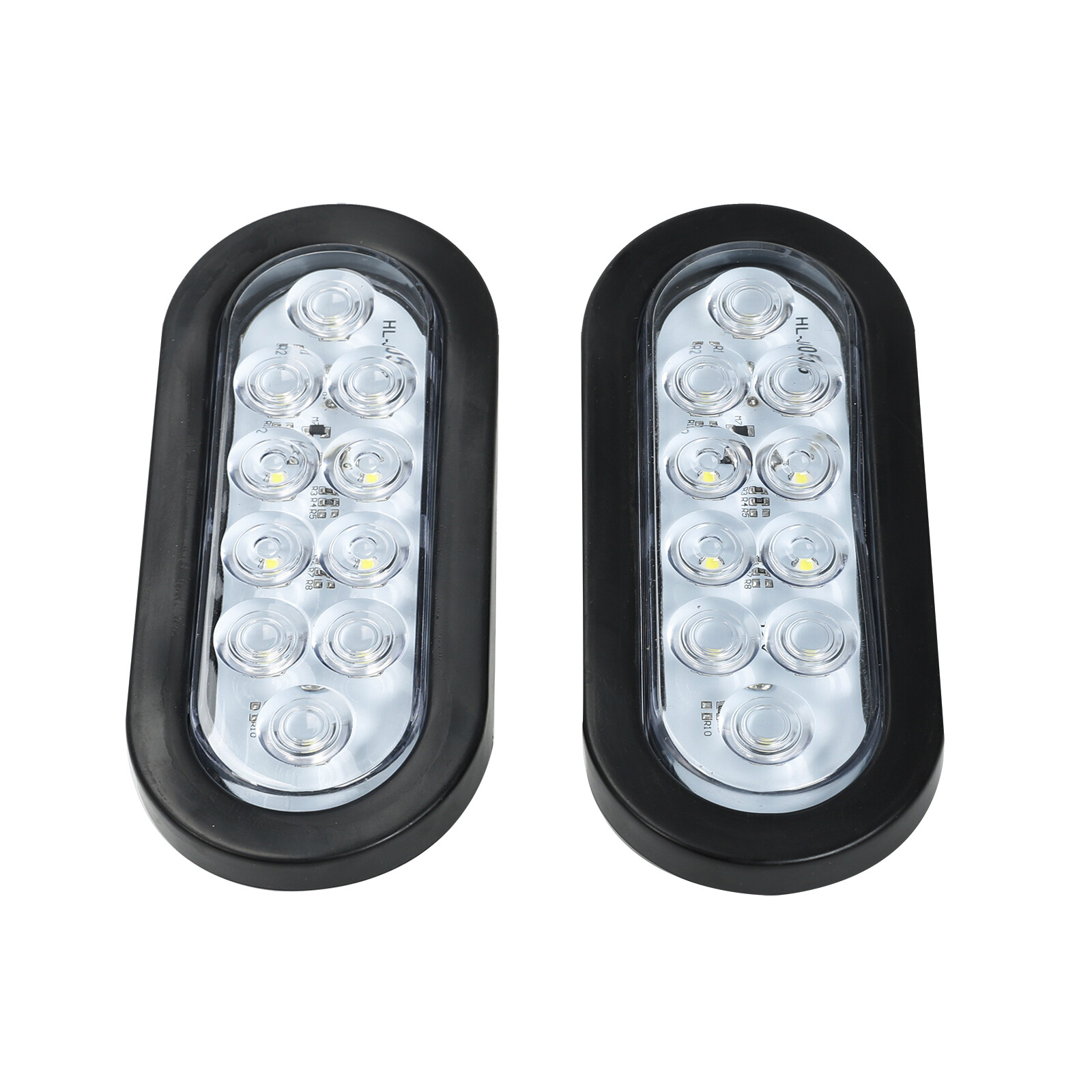 2pcs 6″ Oval White 10 LED Trailer Truck Reverse Backup Tail Light w/Grommet Plug