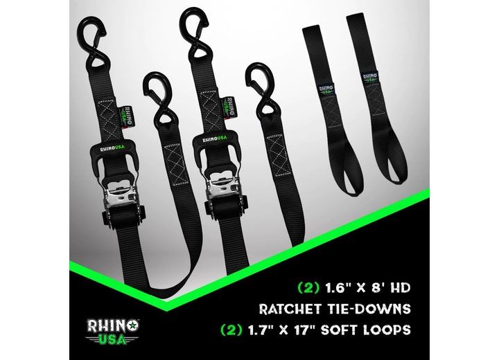 Rhino USA HDKIT-2PK-RED 1.6″ x 8′ HD Ratchet Tie-Down Set 2-Pack Red
