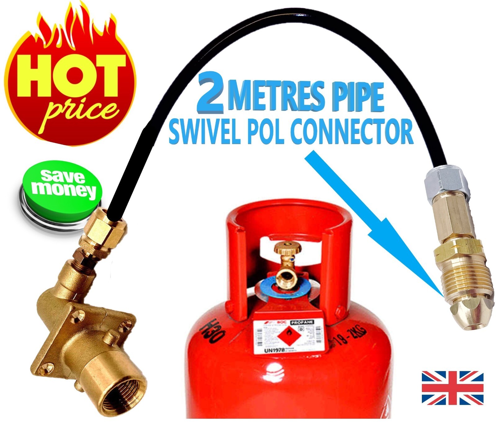 REMOTE REFILL PROPANE gas lpg BOTTLE SET RV MOTORHOME 2 METRES GAS PIPE