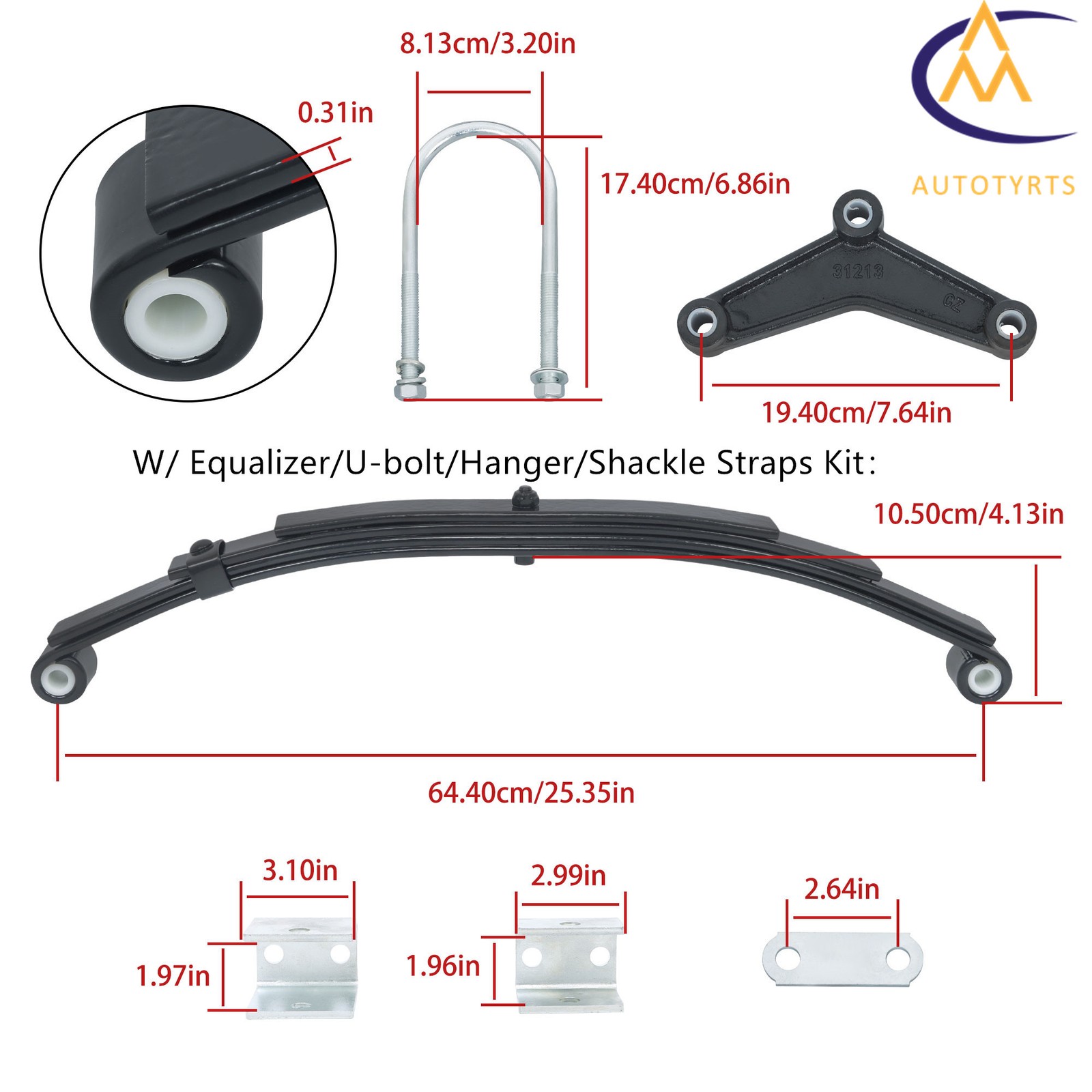 2500lbs 4 Leaf Springs 5000lbs Tandem Trailer Axle Suspension/U-bolt/Hanger Kit