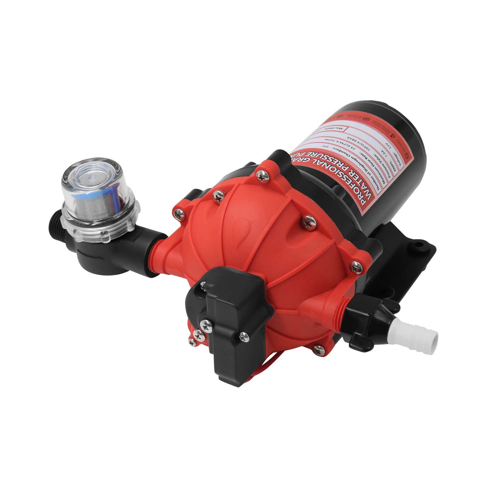 12V RV Water Pump 6.5GPM 70PSI 5-Chamber Diaphragm Pump Self-Priming Pump Boat