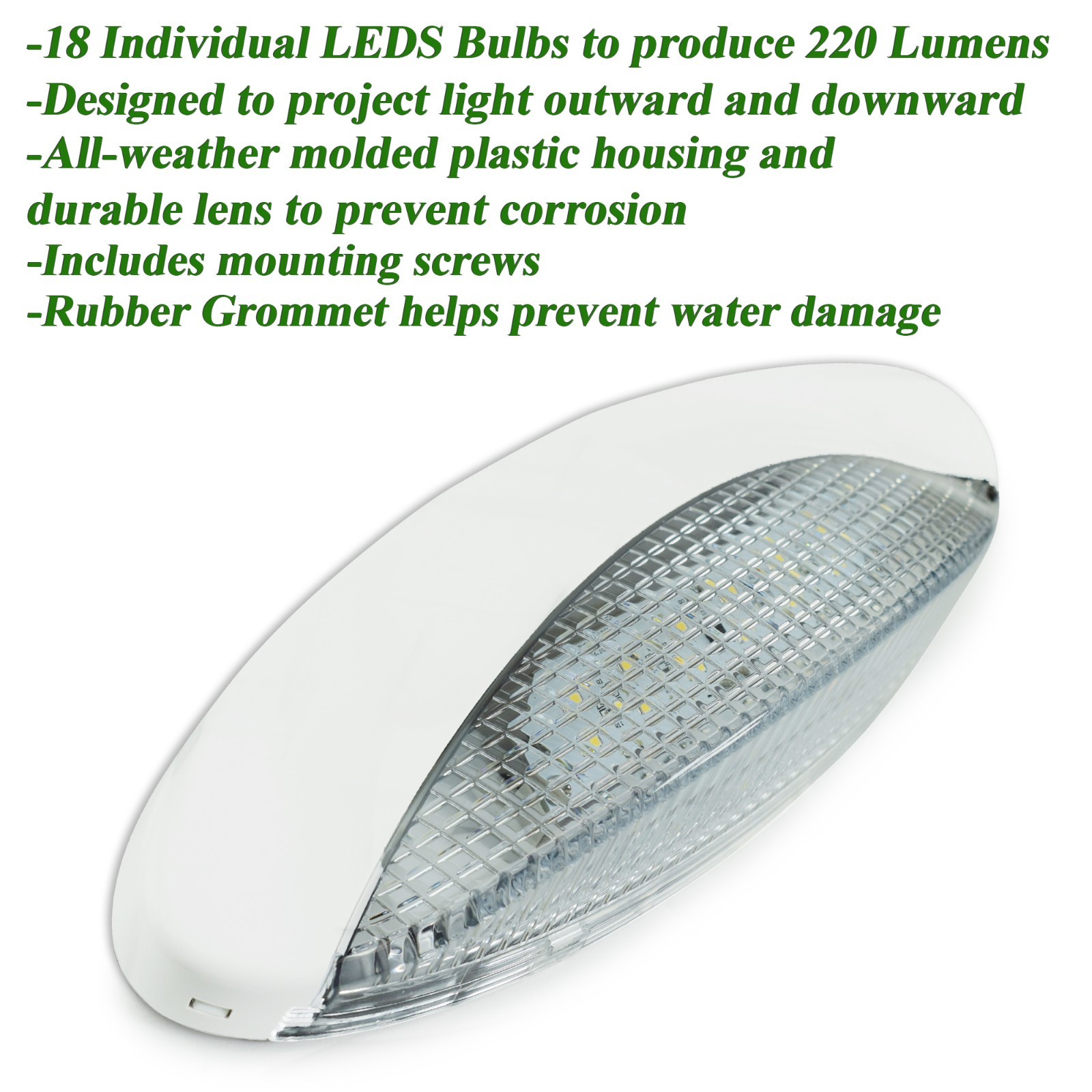 RV CAMPER TRAILER 12 VOLT 18 LED Porch Light oval Clear WITH White exterior