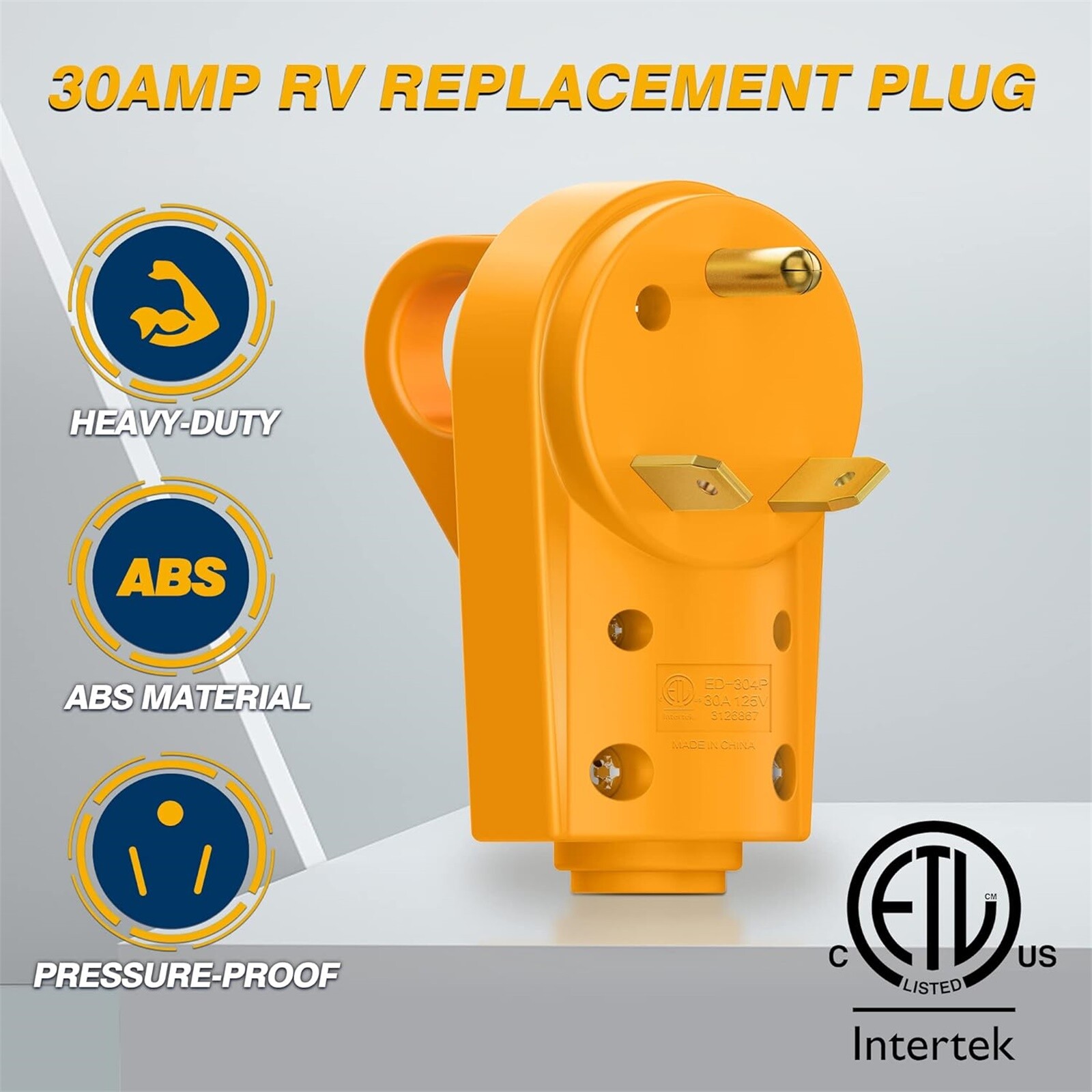 30 Amp RV Replacement Heavy Duty Male Plug End Camper Power Adapter 125V Yellow