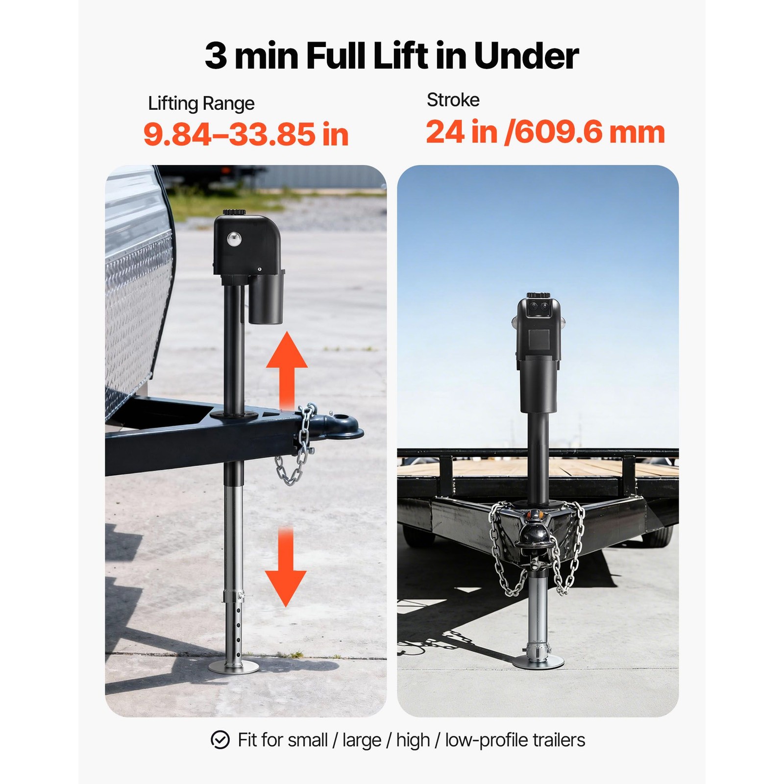 7500lb Electric Trailer Jack 12V Tongue Lift with Remote LED 9.84-33.85in
