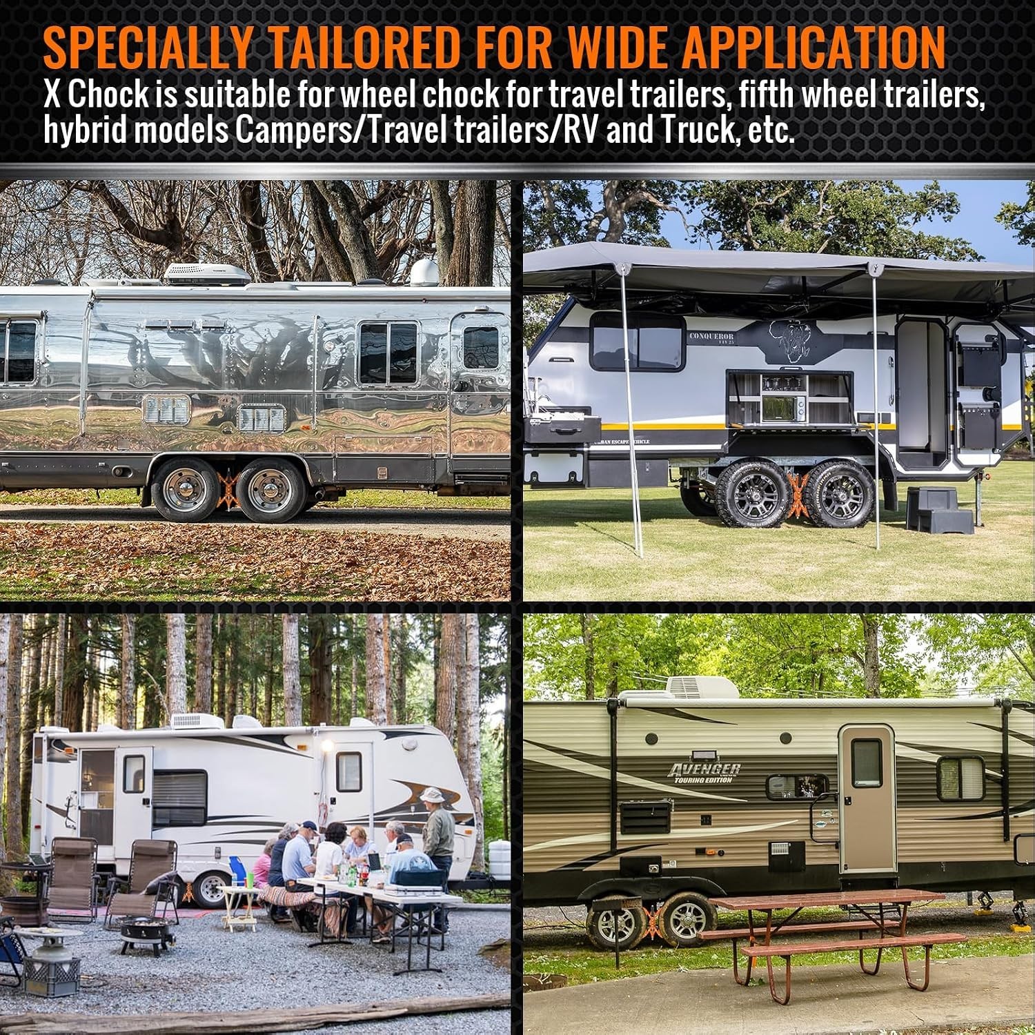 2 PCS Orange Wheel Chocks – X-Shaped Stabilizers for Travel Trailers & RVs