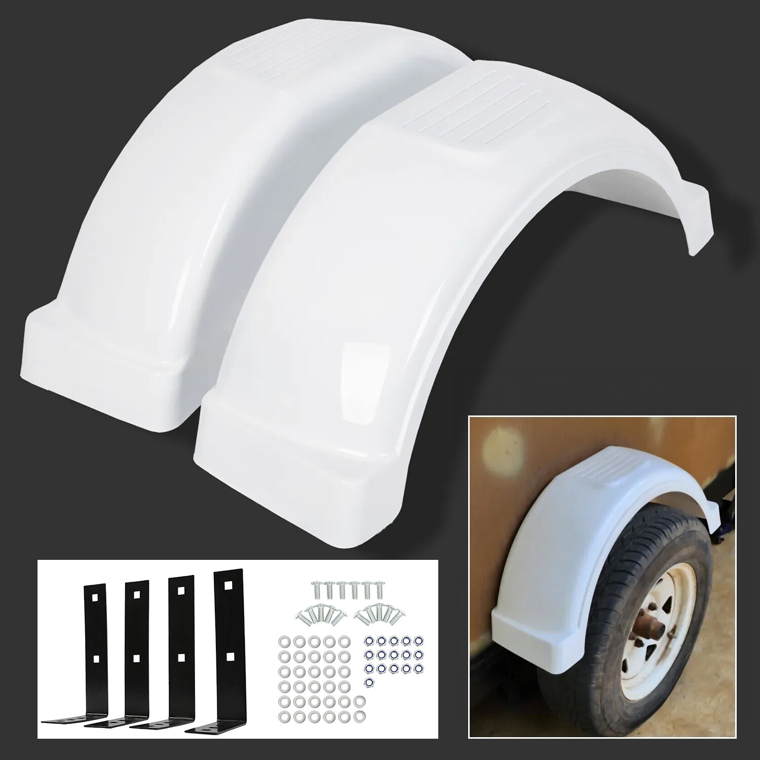 Set Of 2 Single Axle Trailer Fenders 13″ Wheels Tires Top Step Skirt Boat