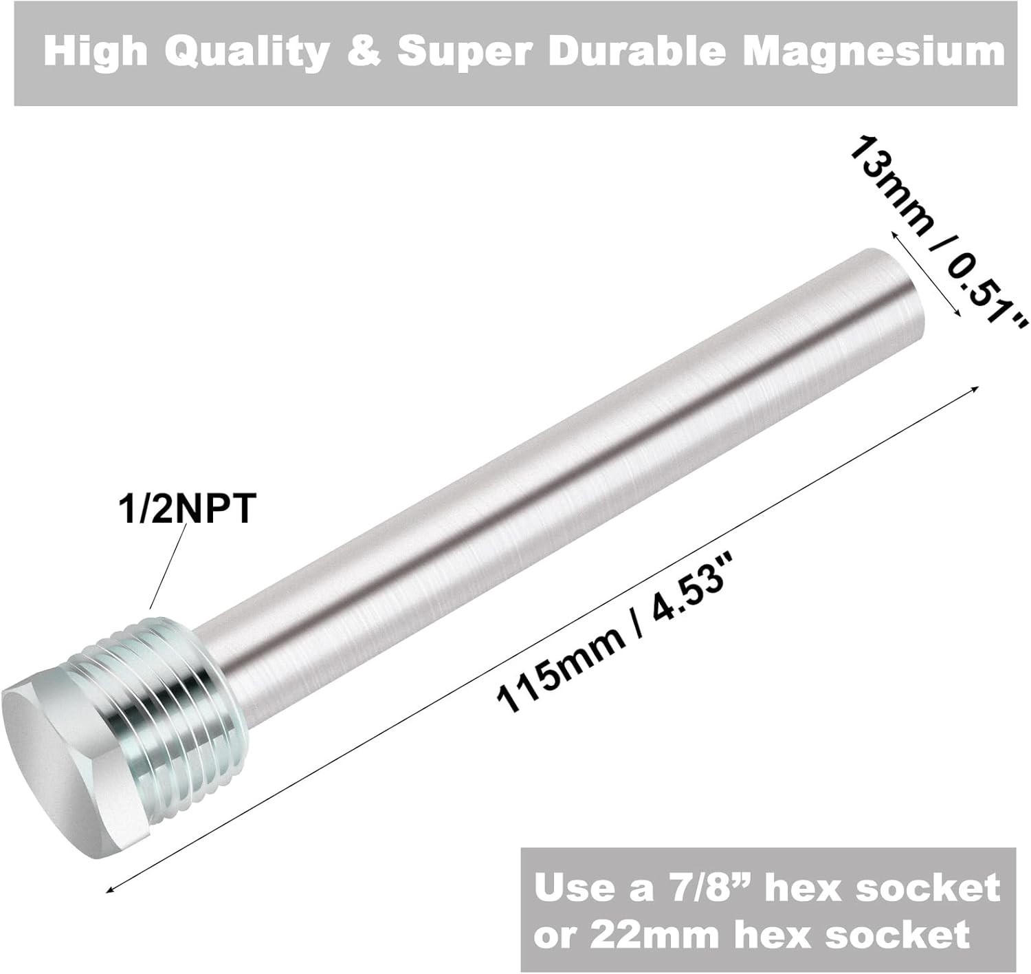RV Water Heater Anode Rod Replacement 4.5″ 1/2″ NPT Magnesium 2 Pack Fits Atwood