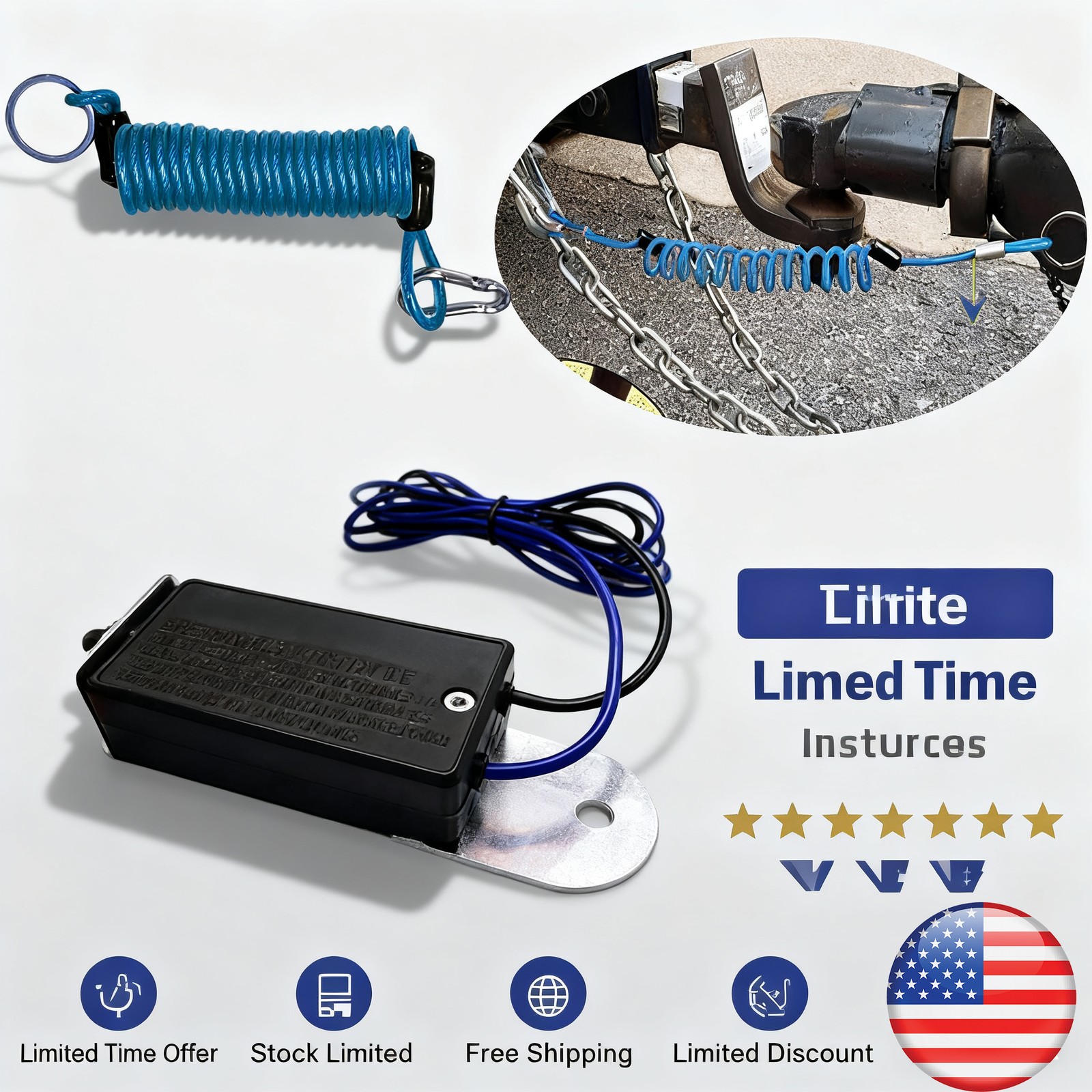 Trailer Breakaway Switch with Electric Brake Switch Break Control 6Ft kit Blue