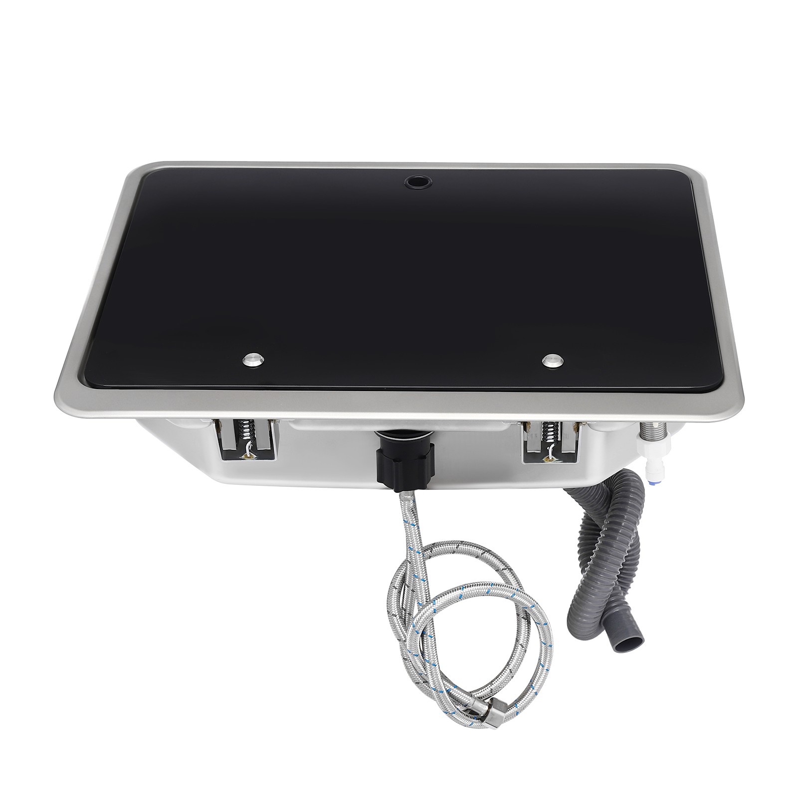 RV Sink Kitchen Sink with Hot&Cold Faucet and Tempered Glass Lid Stainless Steel