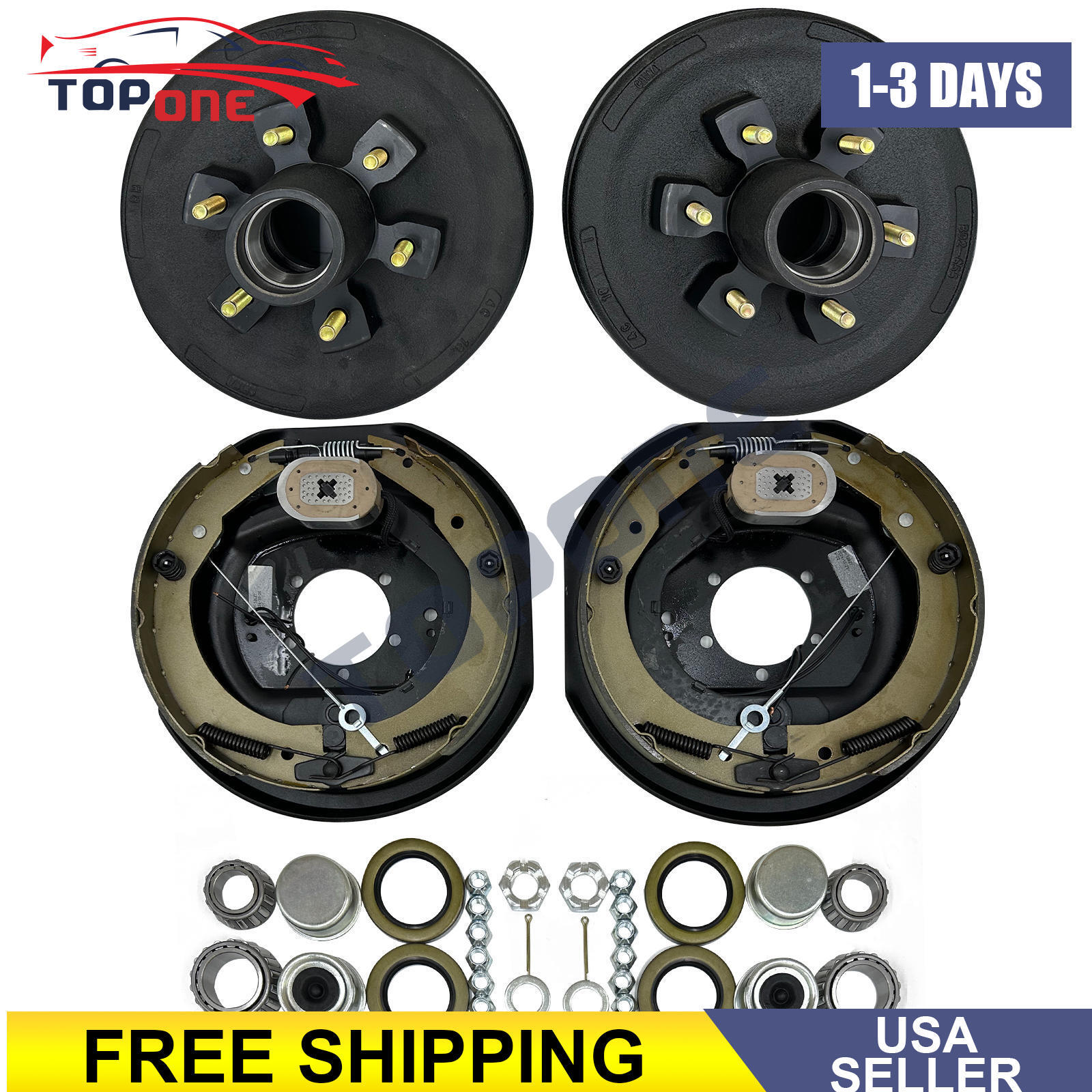 12″x2″Electric Trailer Self Adjusting Brake 6-5.5″ Hub Drum Kit For 5200 lb Ax