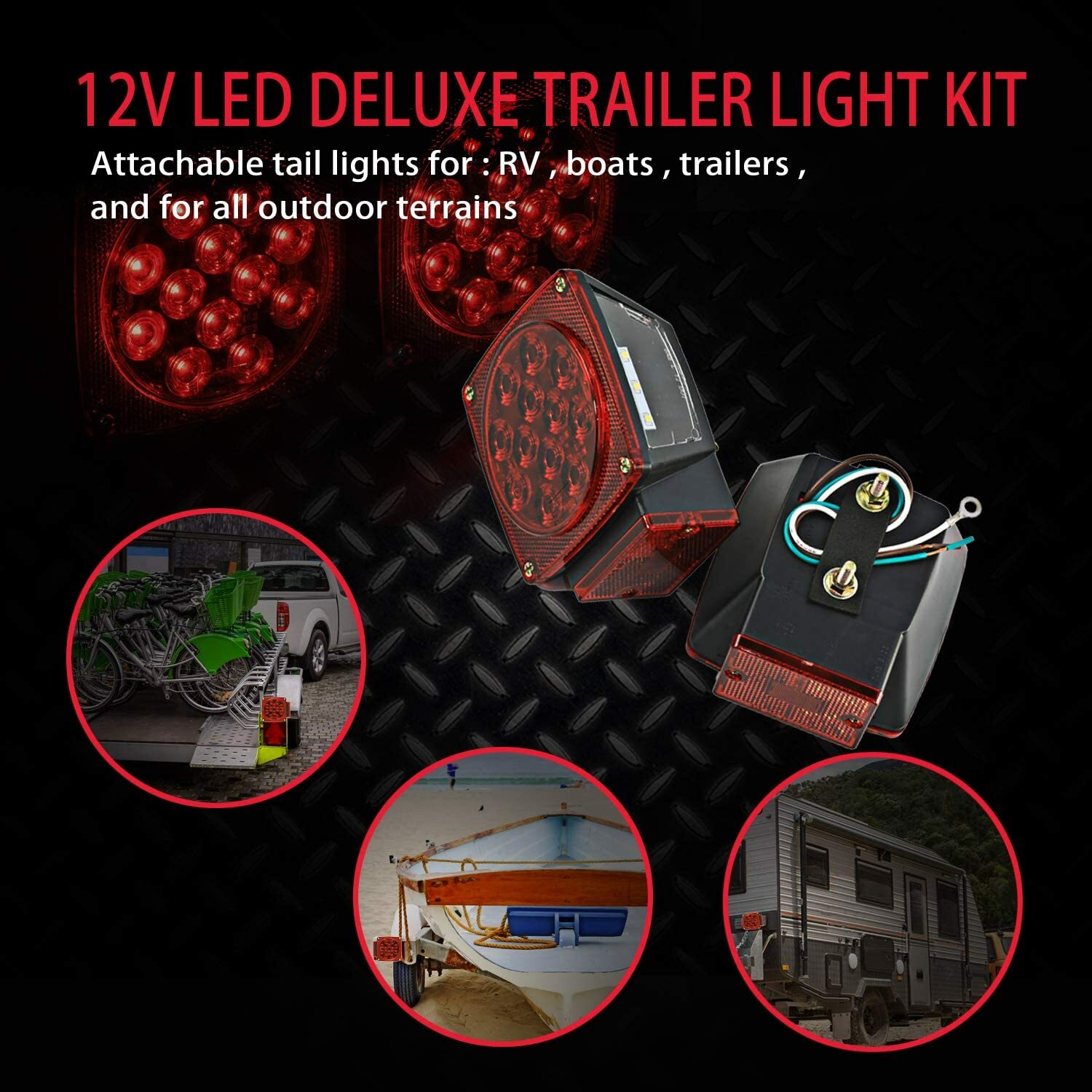 a pair 12V LED Trailer Tail Light Turn/Stop/Signal – Left/Right-DOT Compliant