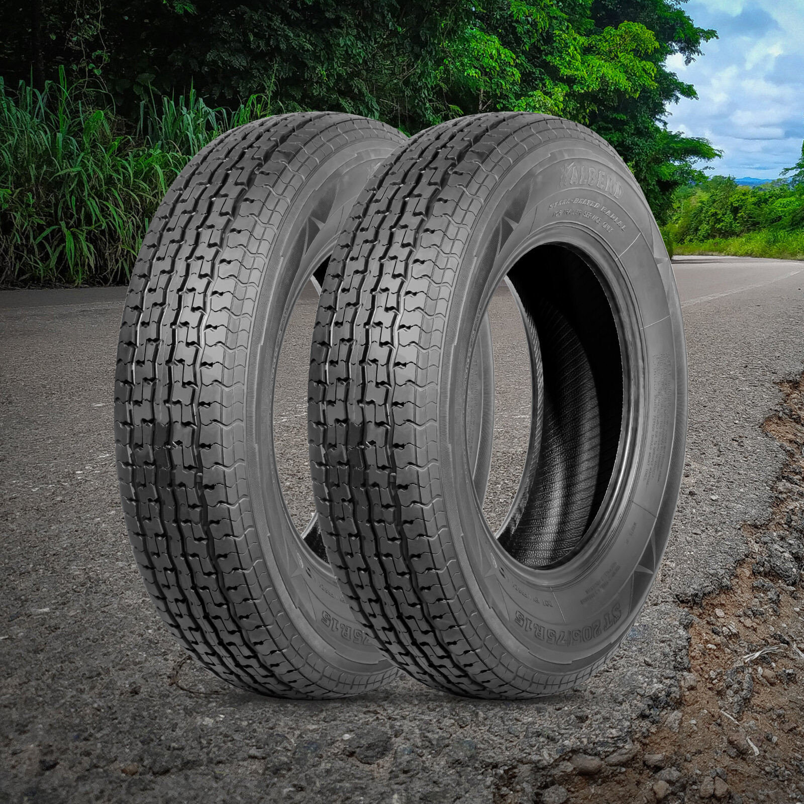 Set of 2 ST205/75R15 Trailer Tires 8PR Load RangeD Heavy Duty Tubeless 205 75 15