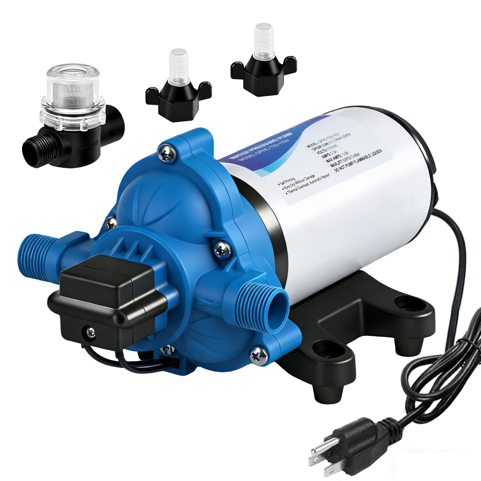 DC HOUSE 110V RV Camper Water Pressure Diaphragm Pump, 4GPM 50PSI 33-Series, On