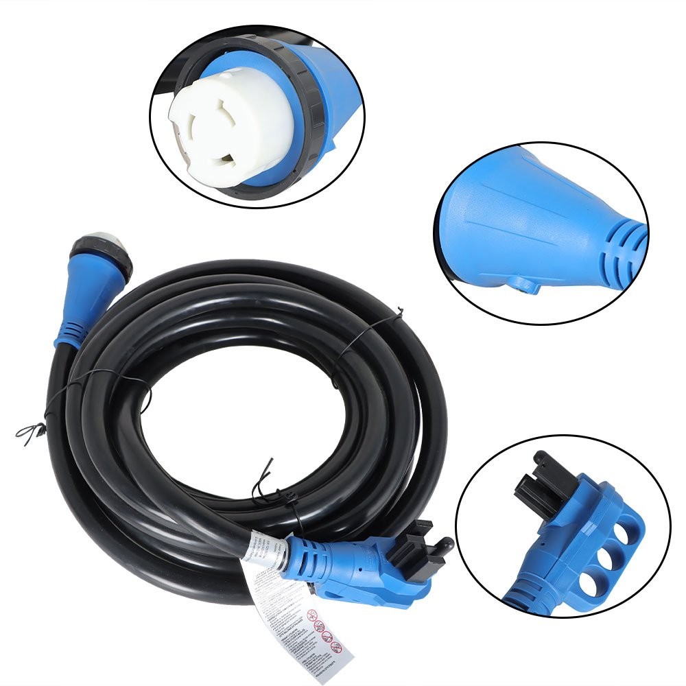 30FT 50Amp RV Extension Cord + Power Inlet Box Combo Kit Twist Lock & LED
