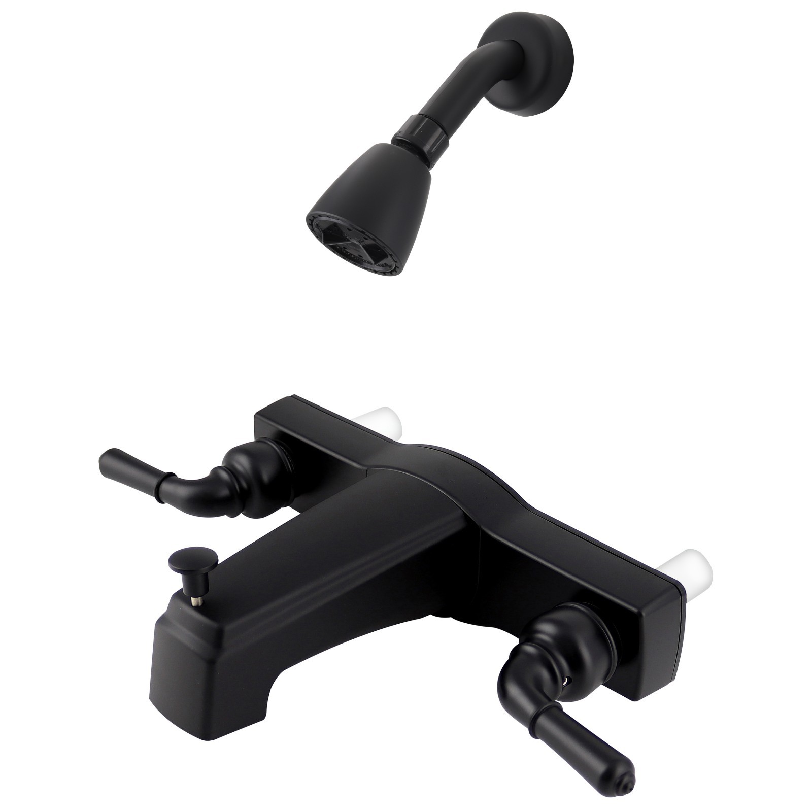 Mobile Home Two Handle 8″ Tub Shower Faucet Diverter with Shower Head Black