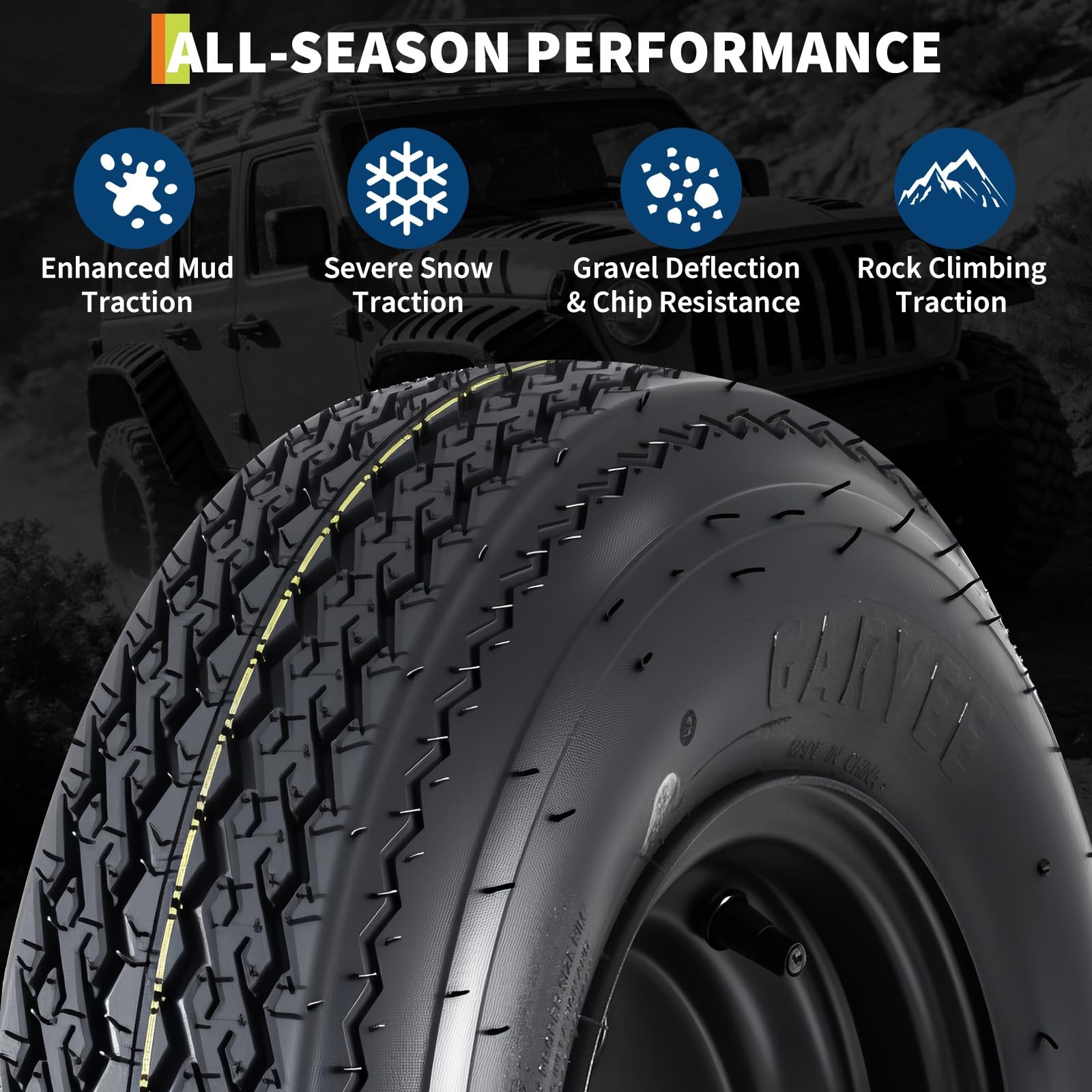 4 PCS 4.80-8 480-8 4.80×8 Trailer Tires on 8″ Rims 5 Lug Black Wheels 6 PR Tire