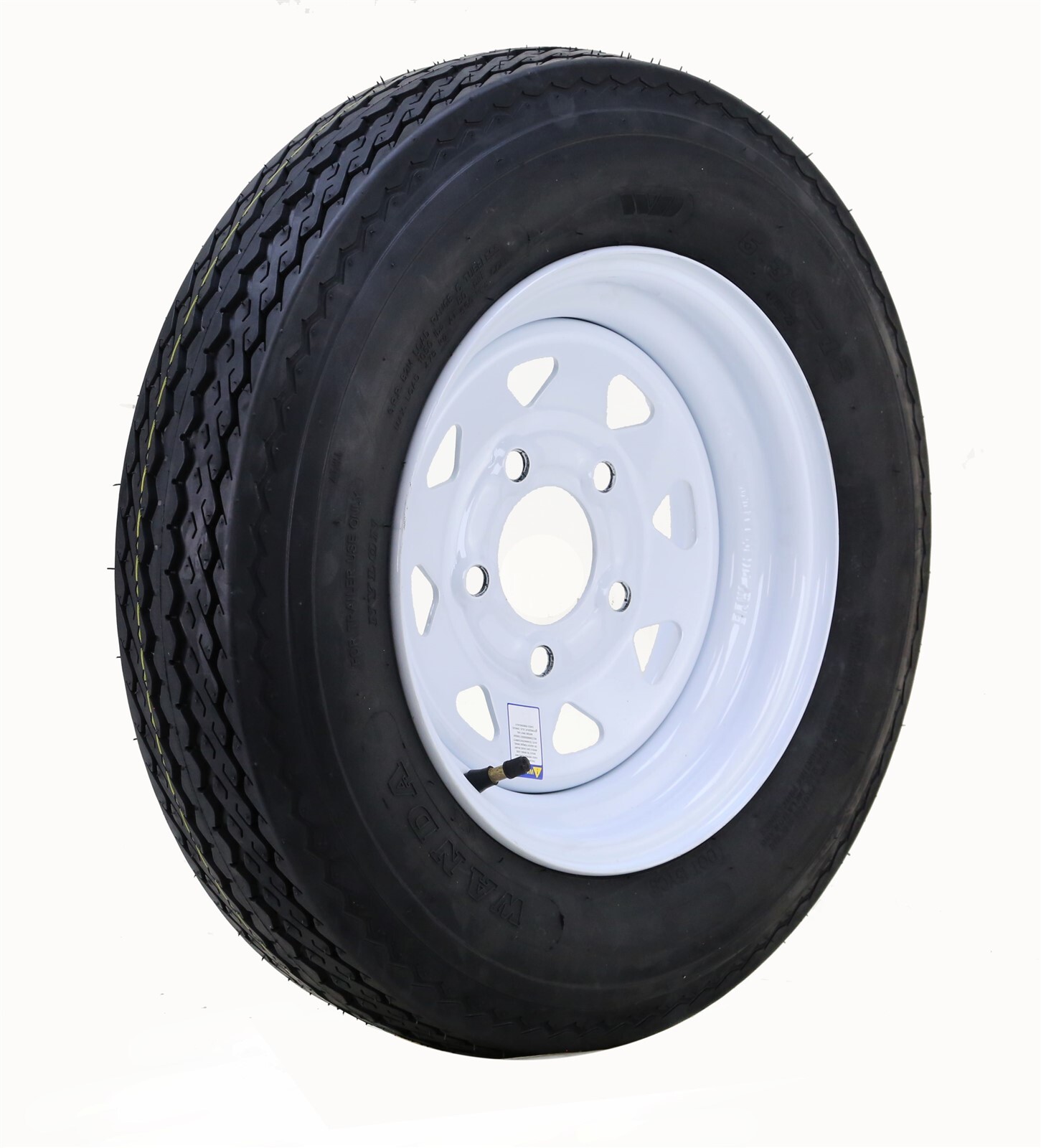 WANDA Trailer Tire Assembly 5.30-12 6-Ply White Spoke Rim 5 Lug on 4.5″