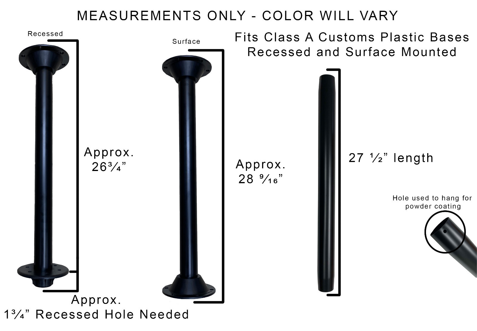 1 (One) 27.5″ Silver Metal Table Leg & 2 Silver Plastic Surface Mount Bases