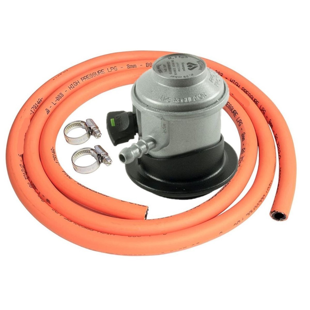 Jumbo Spain 35 mm Clip-On Butane Gas pressure Regulator with 2 meters HP pipe.